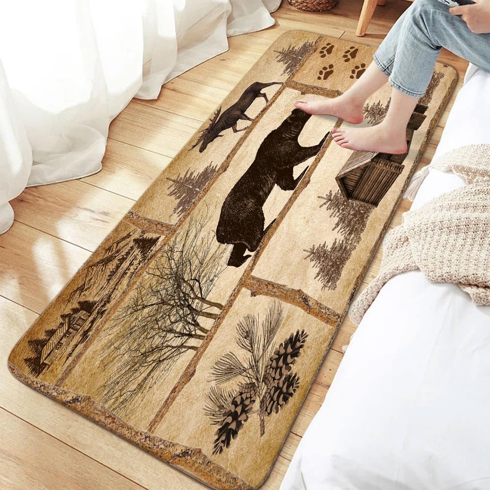 Rustic Wood Board Shower Curtain Set with Rugs, Vintage Farmhouse Animal Elk Moose Deer Forest Bathroom Accessories Sets Non-Slip Mats, Bath Curtains with Bath Mats and Toilet Lid Seat Cover