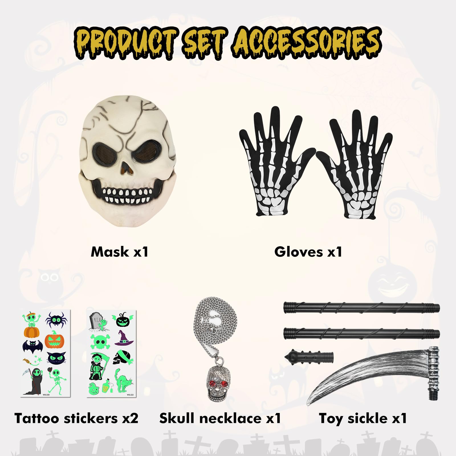 Joozmui Halloween Costumes Grim Reaper Costume Kids Boys Glow In The Dark Halloween Costumes for Kids Boys (5-8 Years) - Image 4