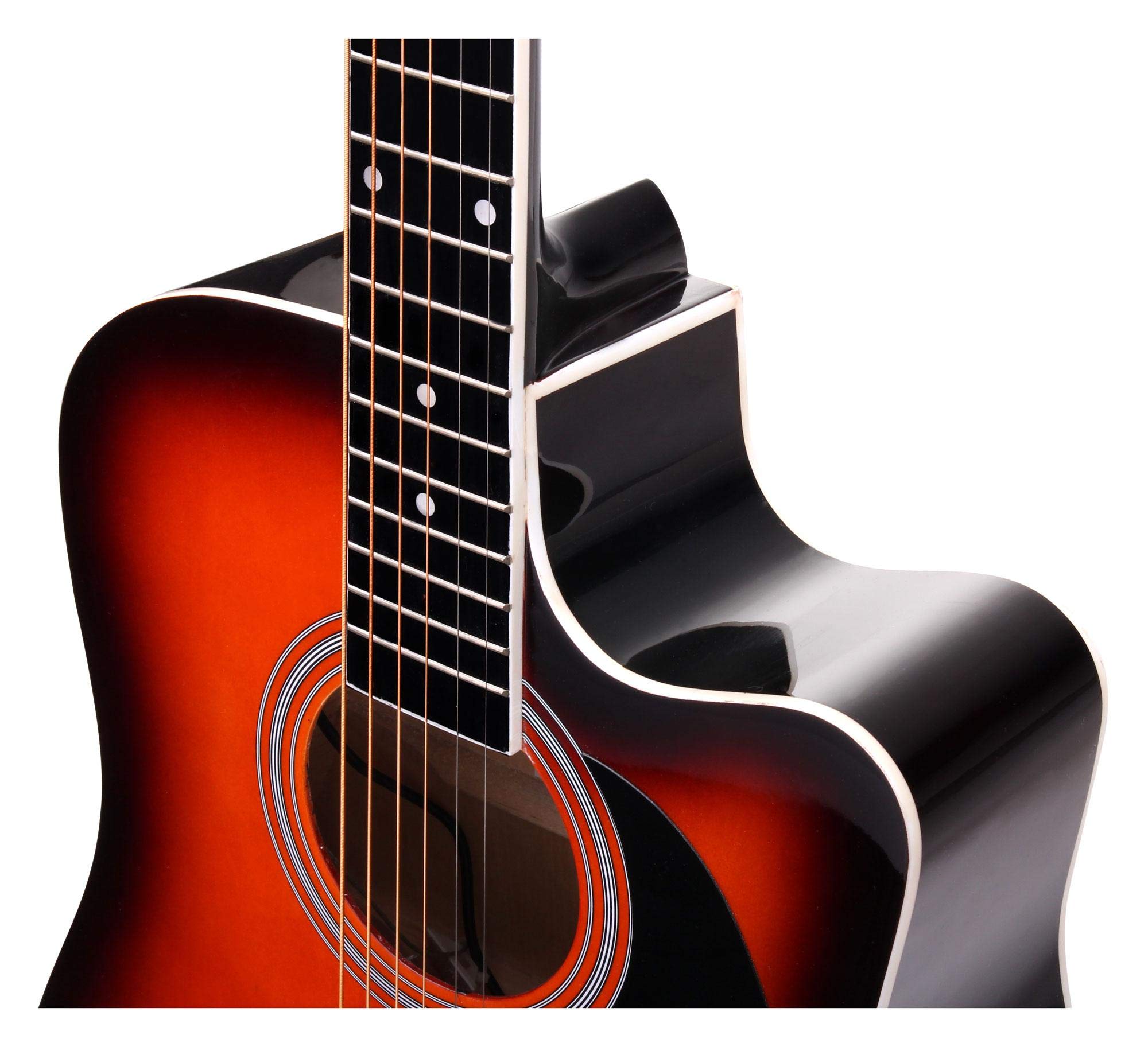 Classic Cantabile WS-10SB-CE Westerngitarre mit Tonabnehmer (Akustik und verstärkt, Dreadnought, Cutaway, 3-Band EQ + Presence, Stimmgerät Tuner mit LCD, XLR und Klinke) sunburst Hochglanz