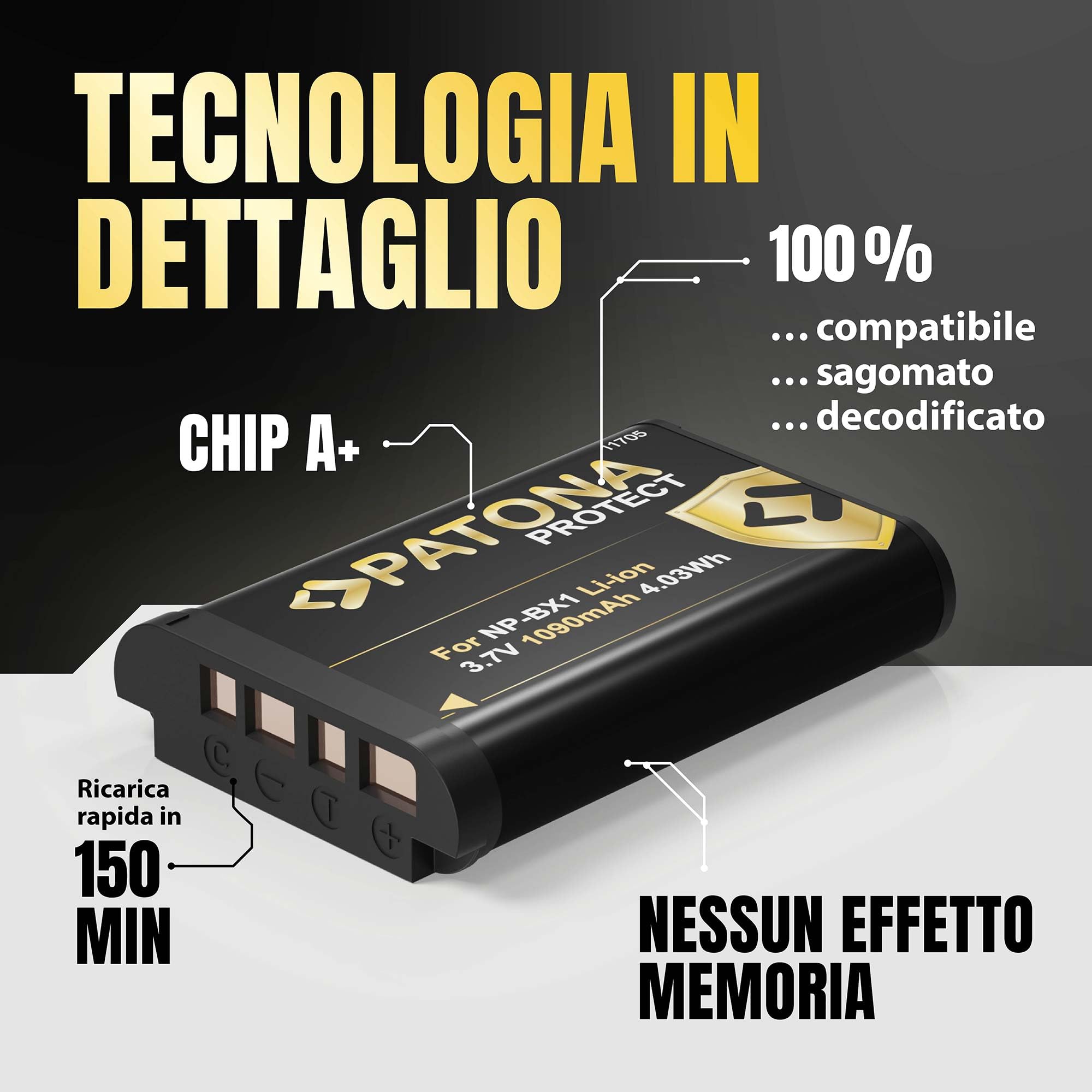 PATONA 2X Protect Batteria per Sony NP-BX1 NPBX1 DSC-RX100, 1090mAh | Batteria con box protettivo per CyberShot DSC RX1 RX100 I-VII HX50 HX60 HX80 HX90 HX99 HX400V WX300 WX500 HDR AS50 CX240