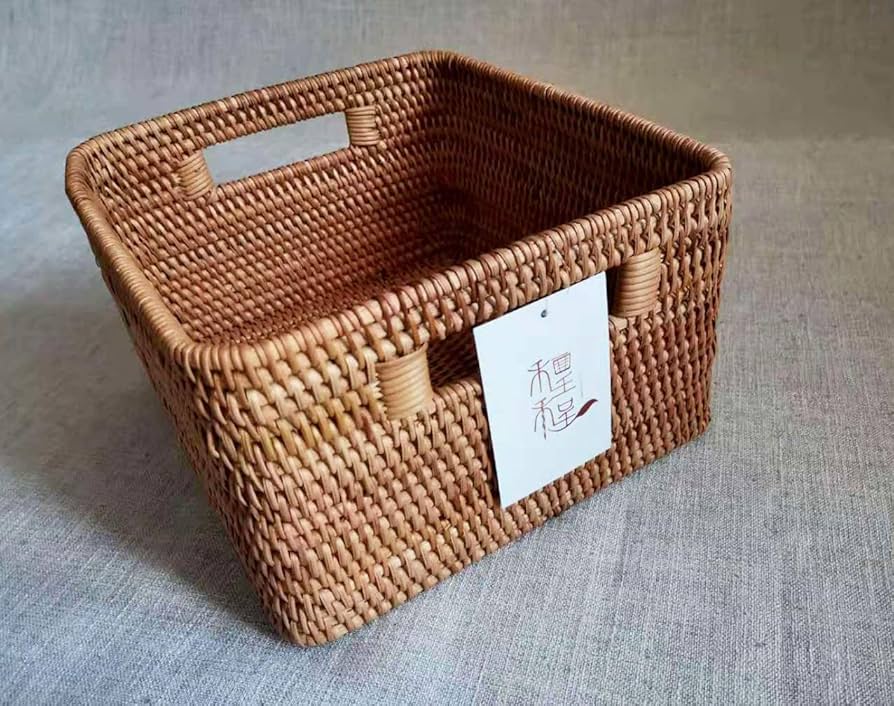 Amazon.co.jp: かご バスケット、藤の四角編み収納収納かご