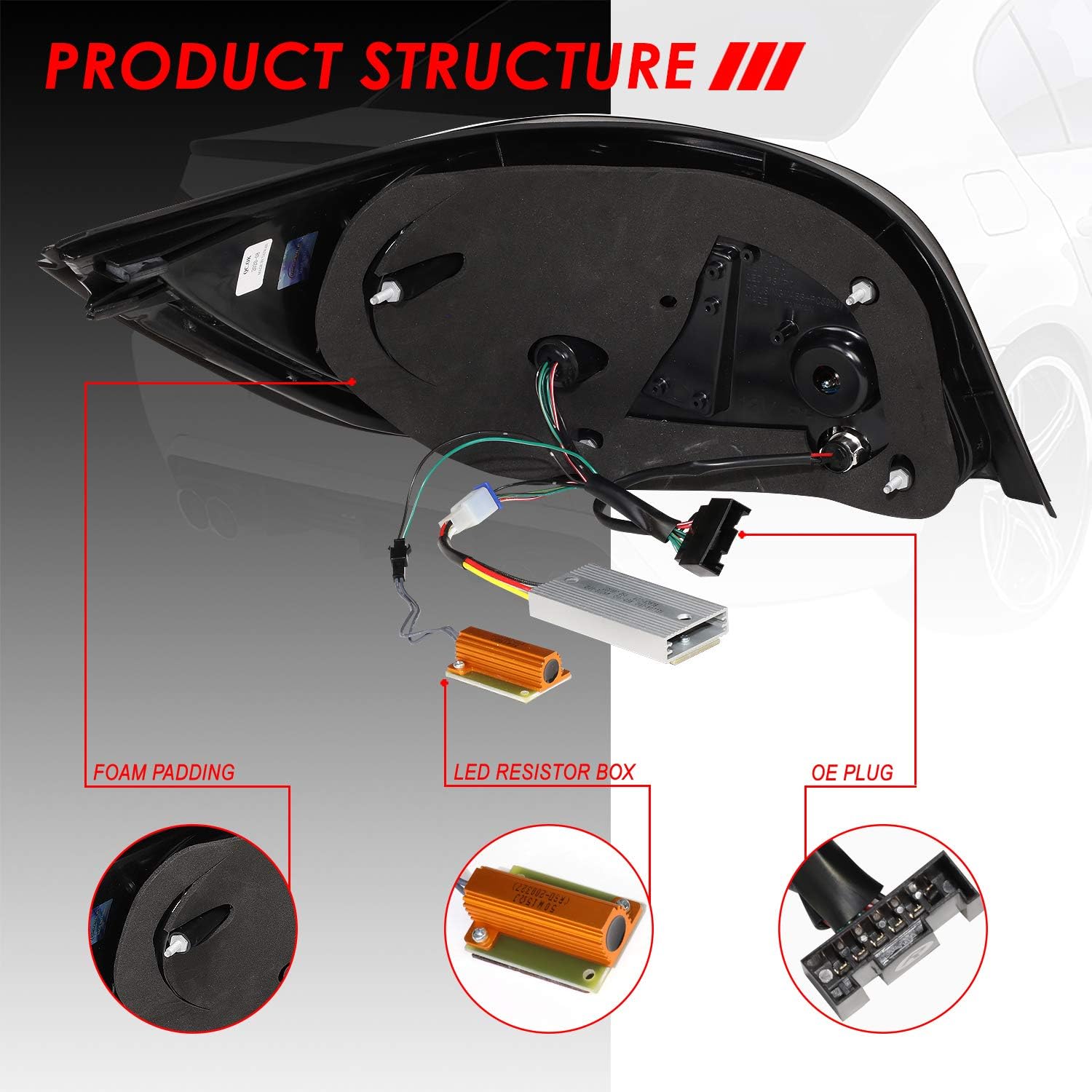 Auto Dynasty Rear Tail Light Compatible with 2004-2007 BMW E60 525 530 545 550, Driver and Passenger Side OLED Sequential Brake Lamp, Smoked Lens