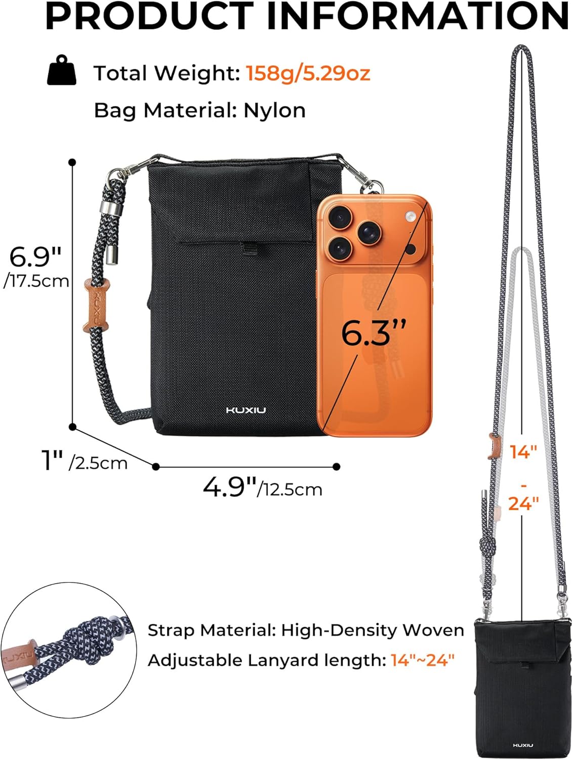 KU XIU Small Crossbody Bag for Women Travel, RFID-Blocking Antitheft Card Slot, Nylon Waterproof Phone Purse with14-24 Strap