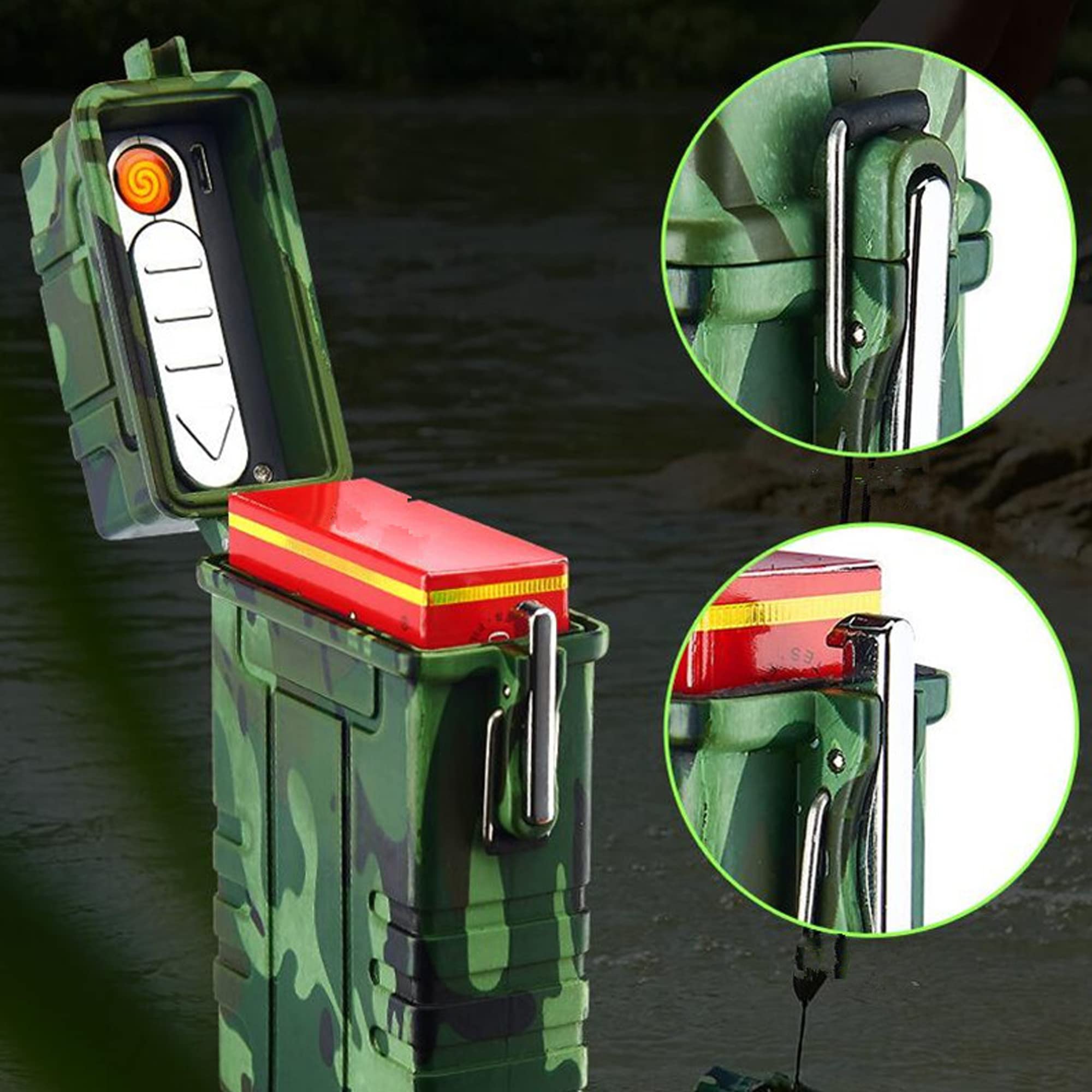 Étui à Cigarettes avec Briquet Boîte à Cigarettes Portable USB Rechargeable sans Flamme Coupe-Vent Résistant à L'humidité Briquet Extérieur