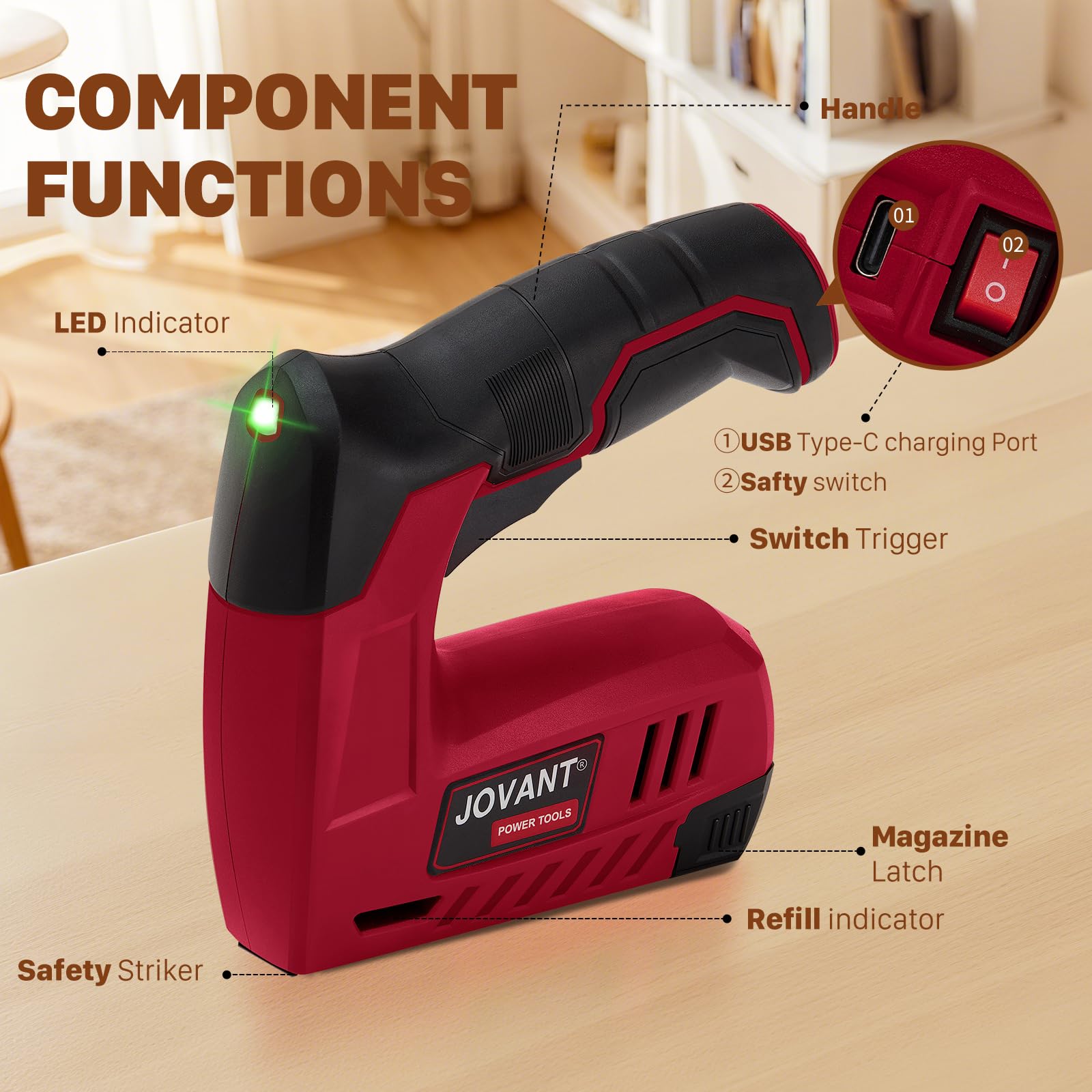 Agrafeuse électrique avec 3650 agrafes et extracteur d'agrafes, pistolet agrafeur d'ameublement robuste pour bois, artisanat, menuiserie, décoration, bricolage, cloueuse sans fil 4 V 2 en 1 pour