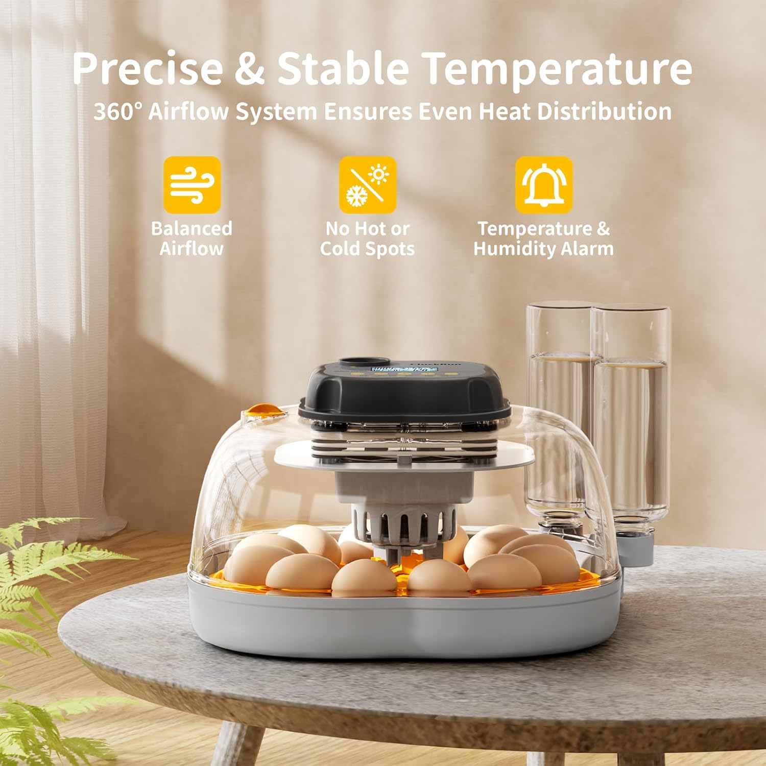 Chicken & Quail Egg Incubator, 12 Egg Incubators for Hatching Eggs, Two Egg Trays, Automatic Egg Turning with Auto Stop, Incubation Day & Period, Auto Refill, Egg Candler, Air Vent, 360° Clear View