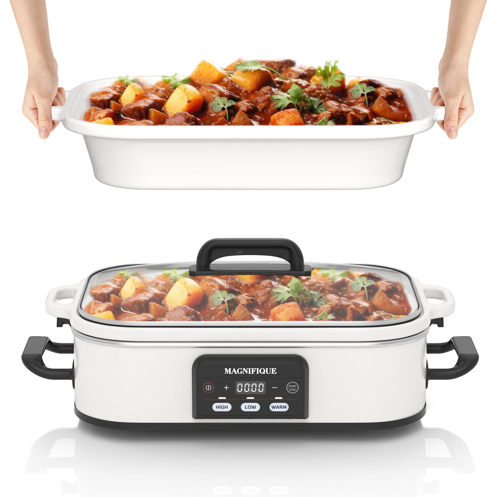 Photo 1 of **DAMAGED**NON-FUNCTIONAL** 4 Quart Casserole Programmable Slow Cooker with Ceramic Baking Dish - Perfect Kitchen Small Appliance for Family Dinners, Oven Safe and Durable Bakeware for Lasagna, Roasts (White)