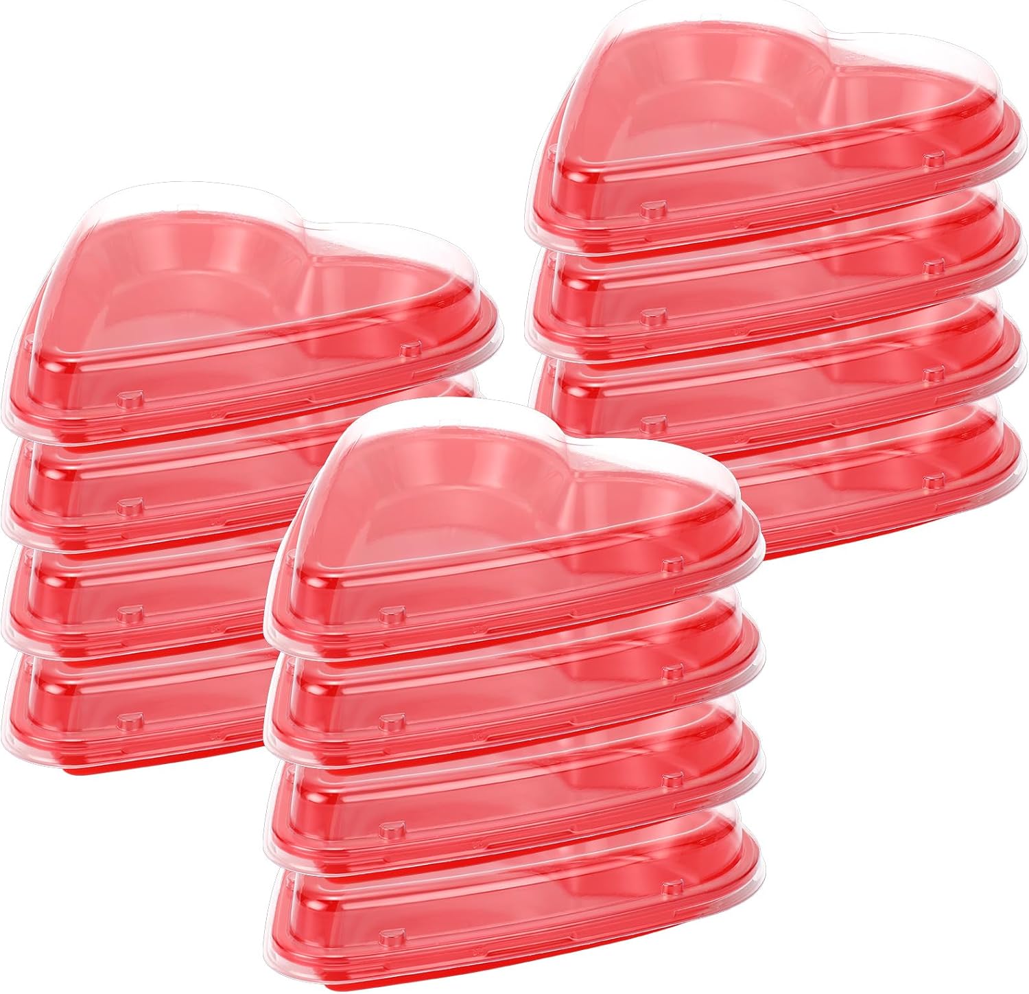 24 Pcs Red Heart Shaped Serving Tray Platter Heart Disposable Plates Plastic Dessert Plates Snack Tray with Clear Lids for Party Table Decoration Fruits Dinner