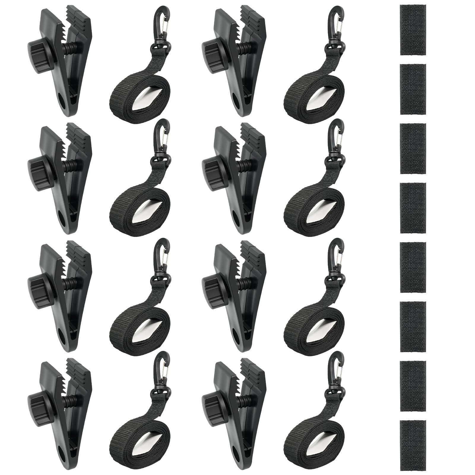 Sangles de Maintien et Pinces pour Enrouleur Bâches Piscine Lot de 8, Accessoires Enrouleur de Couverture Solaire Jeu de Roues de Parasol Sangles de Serrage de Couverture de Piscine