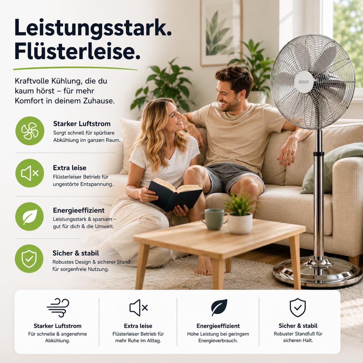 3 Stufen - Ø 45 cm Ventilator - Bodenventilator aus Metall – leistungsstarker Standventilator mit mehreren Geschwindigkeitsstufen extra leise Windmaschine für Kühlung (Standventilator Ø 45 cm)