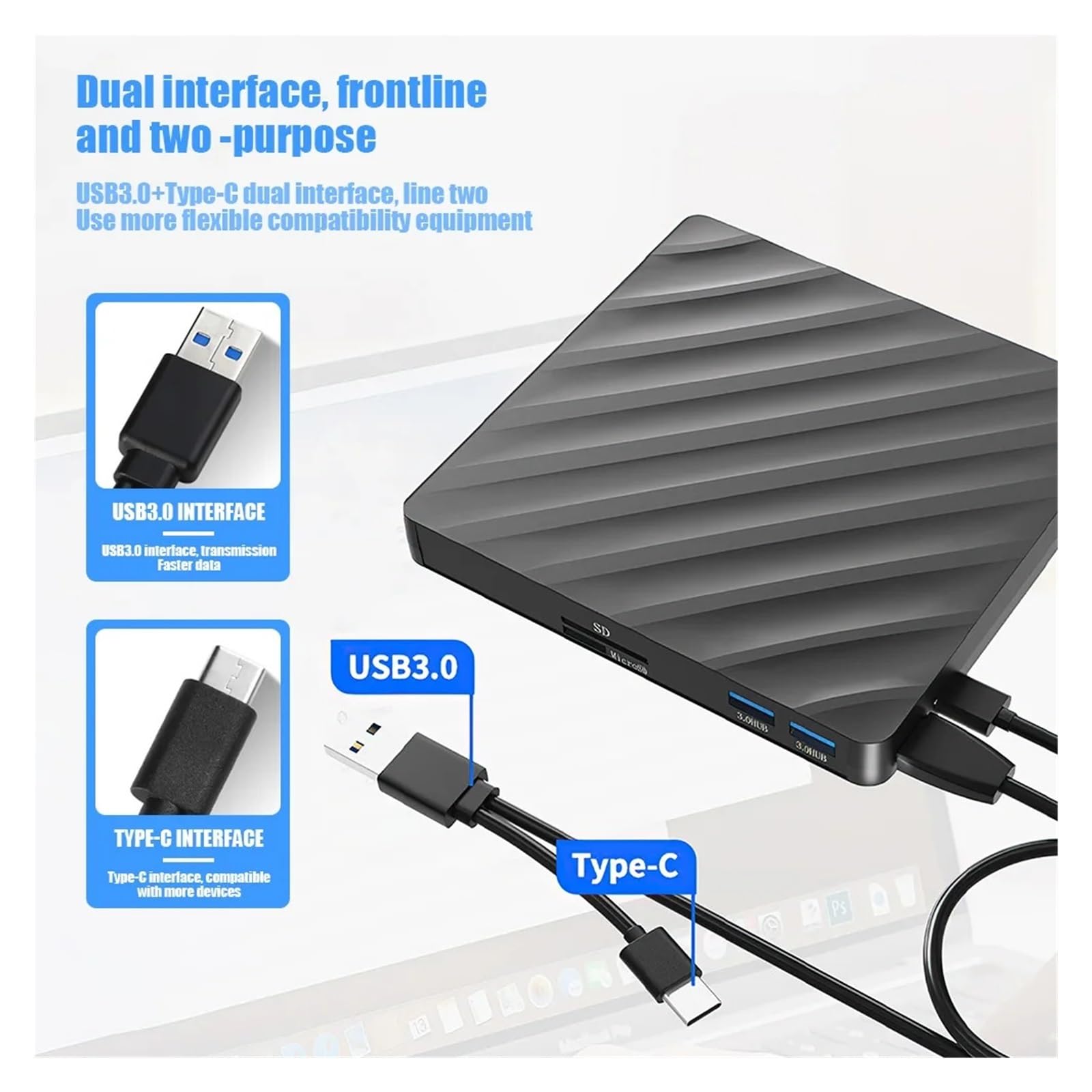 unità CD Dvd Esterna 6 in 1 Lettore CD USB C Custodia for unità Disco Esterna for PC unità Ottica Esterna Lettore Dvd Portatile for Laptop Compatto E Facile da Usare
