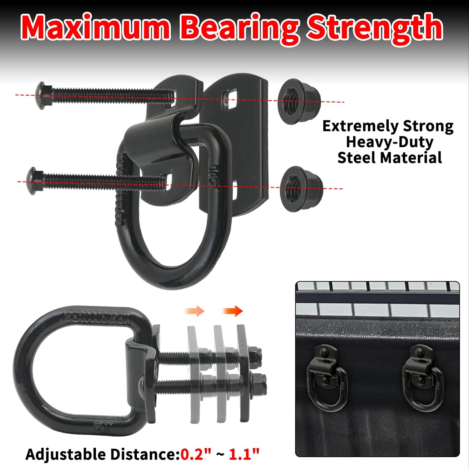 1/2" Heavy Duty Forged D Ring, 12000Lbs Break Strength Tie Down Anchors Hooks, for Trailers, Trucks, and Cargo Tie Downs (Bolt-On, 8 Pack) - Image 3