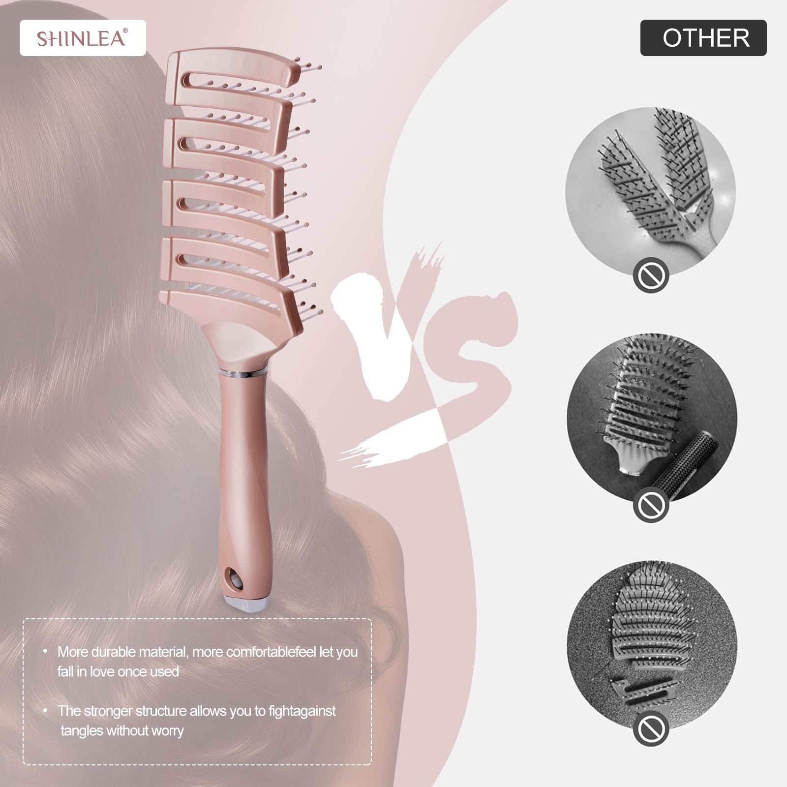 Gebogene Entwirrende Haarbürste, belüftete Entwirrungsbürste, schnelleres Föhnen, Nasshaarbürsten für Frauen, alle Haartypen, nass, trocken, lockig, dick