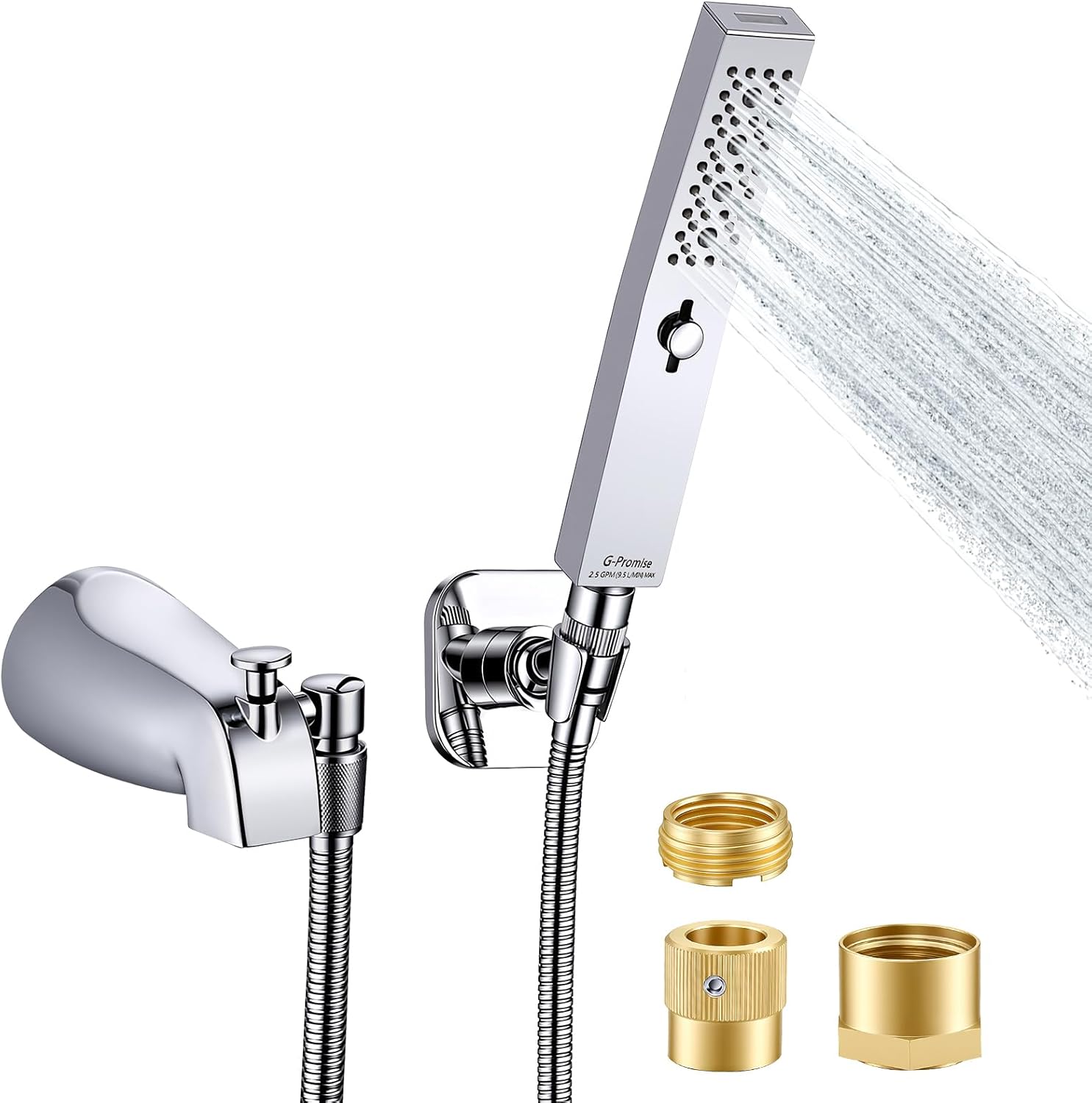 G-Promise All Metal Bathtub Faucet with Dual Function Handheld Sprayer and Shut-Off Water Hose, Universal Fit for 1/2 & 3/4 Inch Pipes