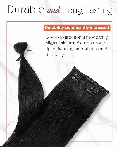 Miniatura 7 de Sunny Hair - Extensiones de clip de cabello humano lacio para un aspecto natural, se mezclan muy bien con tu cabello, color negro - 18pulgadas,