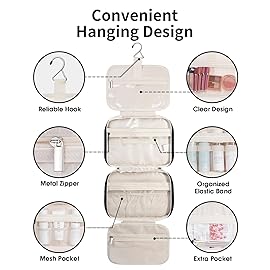 Narwey Hanging Toiletry Bag for Women Travel Makeup Bag Organizer Toiletries Bag for Travel Size Essentials Accessories Cosmetics (Black (Medium))