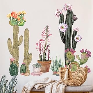 Cactus Wall Stickers Boho Cacti Wall Decal Tropical Green Plant Wall Art Decor Peel and Stick Flower Potted Wall Sticker for Living Room Bedroom
