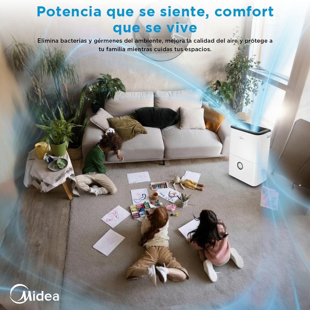 Midea Deshumidificador de Humedad 20L Silencioso | WiFi/App, Modo Secado de Ropa y Auto Antihumedad, Purificador Eléctrico Antibacterias, moho y Condensación | Ideal en habitaciones hasta 50m2/150m3