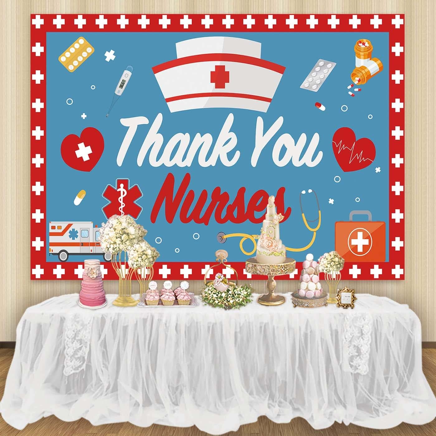 XCKALI Thank You Nurse Background Nurses Week Party Backdrop Indoor and Outdoor Parties Celebrating Nurses Graduates Photo Supplies 7x5FT