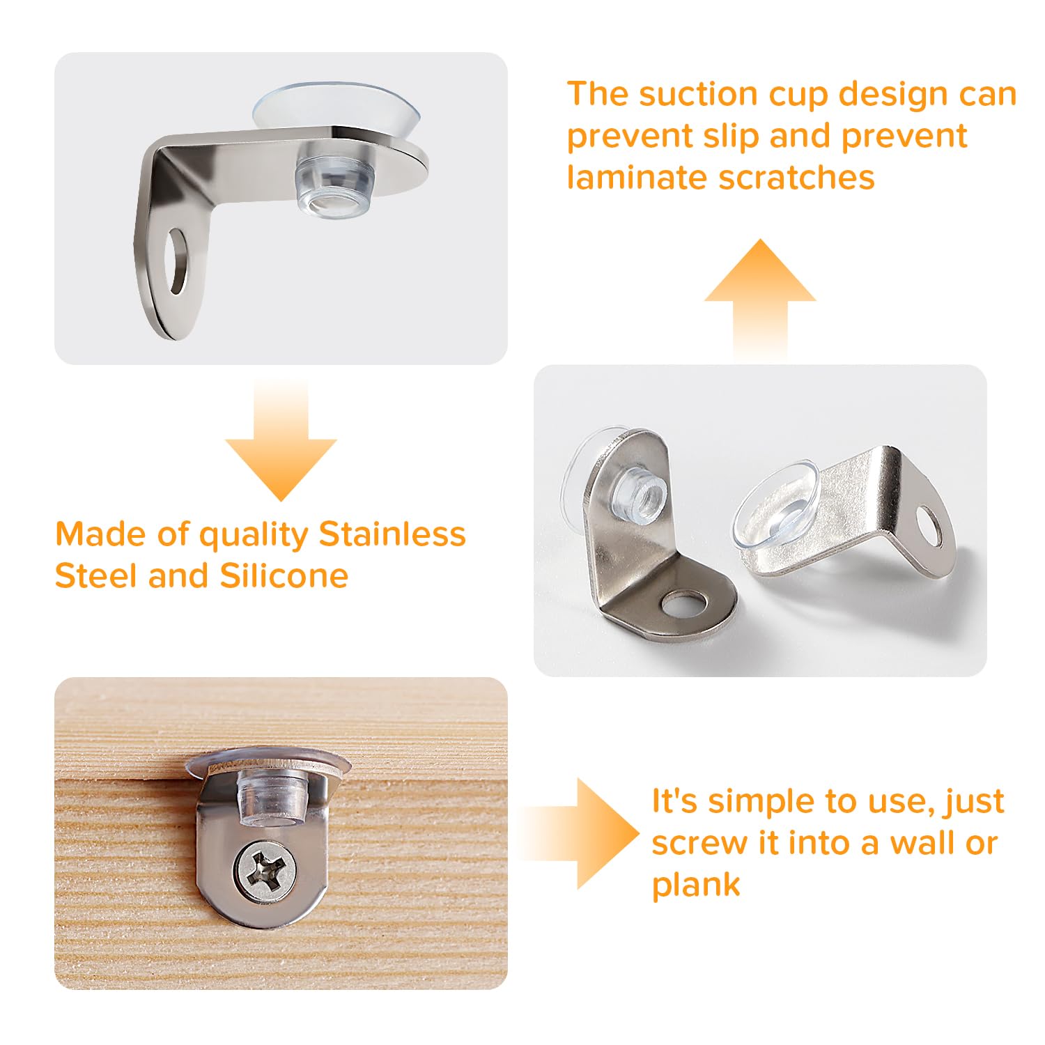 Lyeteung 20 PCS 13.5×13.5×20.5 mm Stainless Steel Fixing Glass Shelf Bracket, Pegs Corner Brace Board Holder - Image 3