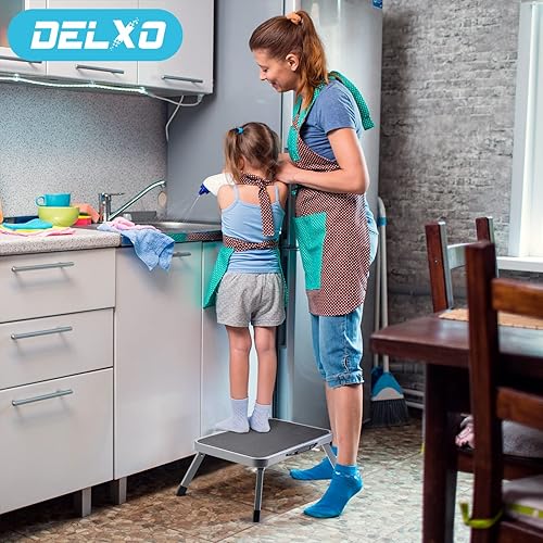 Miniatura 2 de Delxo - Escalera plegable de 3 escalones con pedal ancho antideslizante, soporta hasta 330 libras. Taburete de acero resistente de 3 escalones.
