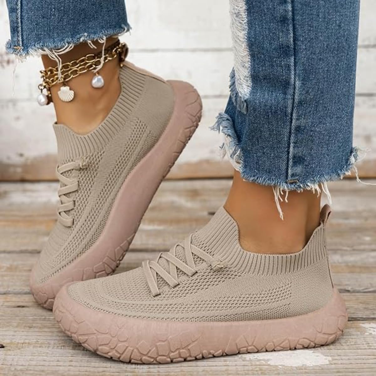 Zapatillas de punto para caminar con plataforma para mujer