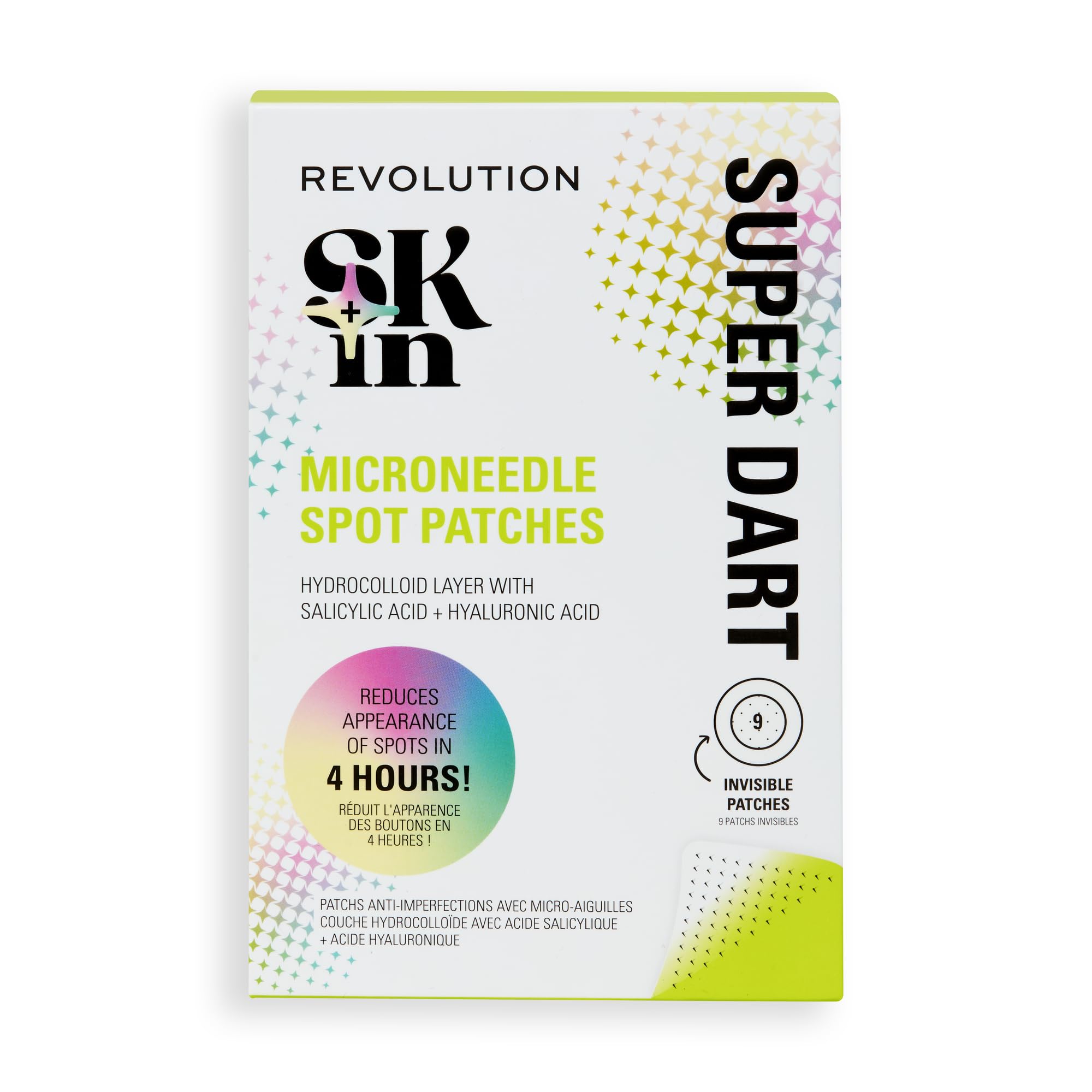 Revolution SKin, super dart Microneedle Spot Patches, plastry na pryszcze z kwasem salicylowym i hialuronowym, wegańskie i wolne od okrucieństwa, 9 plastrów