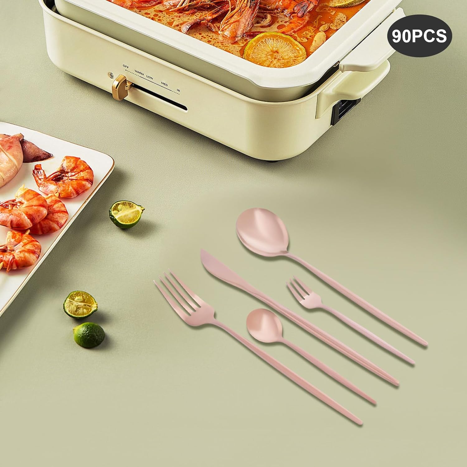 90PCS Rose Gold Cutlery Set Service for 18, Stainless Steel Flatware Set with Mirror Polish, Kitchen Dining Utensils Including Forks Knives Spoons, Dishwasher Safe Tableware for Home Restaurant