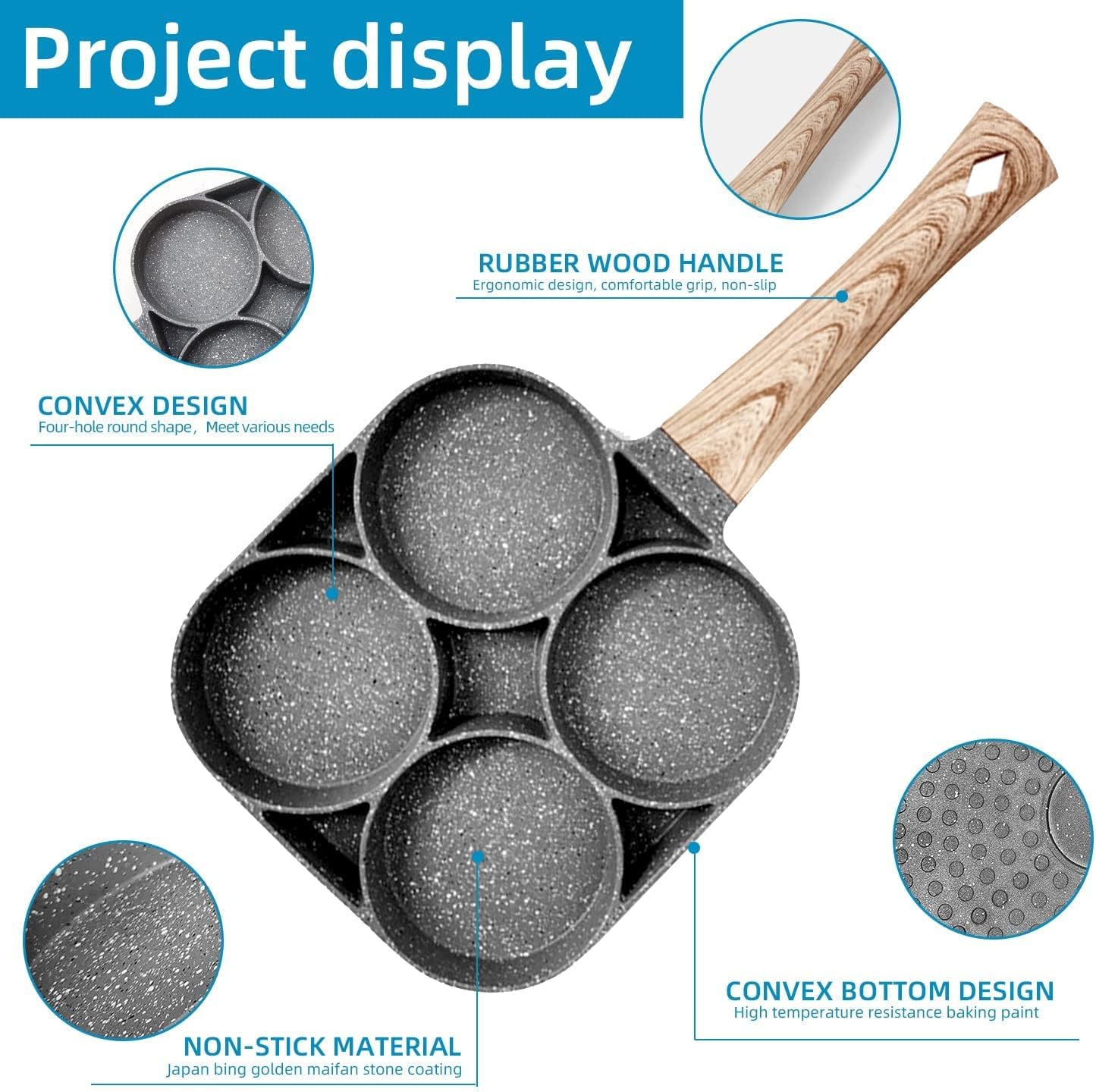 Omelet Pan,Pan Nonstick Pancake Pan,Egg Frying Pan,2/4 Holes Frying Pot Pan Thickened Kitchen Omelet Non-Stick Egg Poacher Pancake Crepe Steak Cooking Ham Breakfast Maker