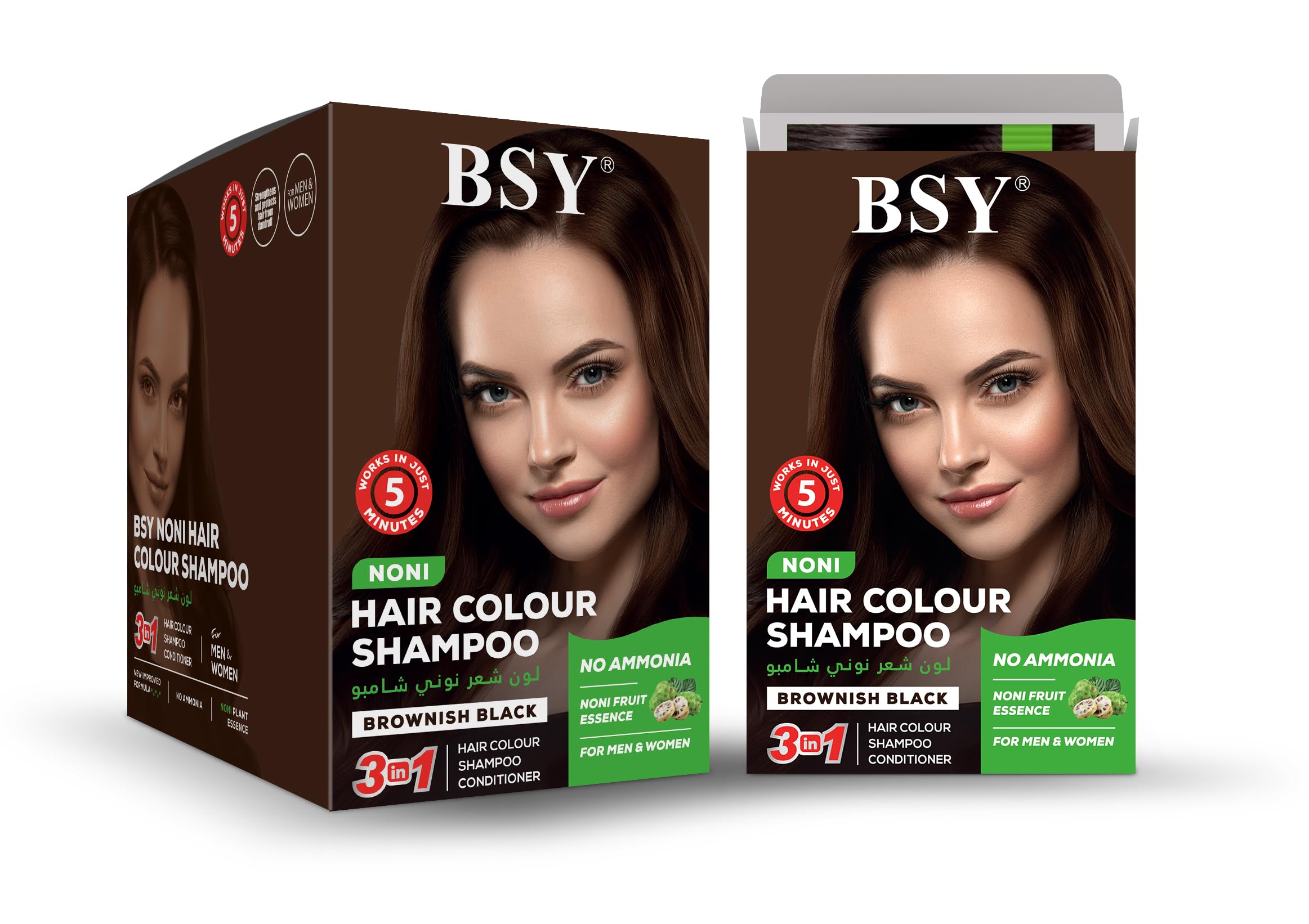 BSY Noni Hair Color Shampoo Brown Black 20ml x 12 Pcs