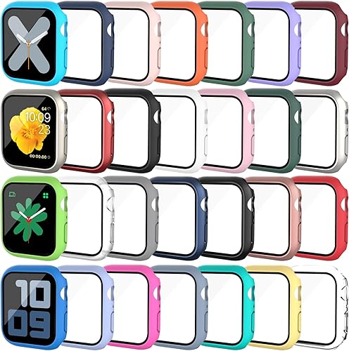 Tiorecime Paquete de 28 fundas para Apple Watch Series 8 y 7 de 1.614in con protector de pantalla de vidrio templado, ultrafinas a prueba de golpes,