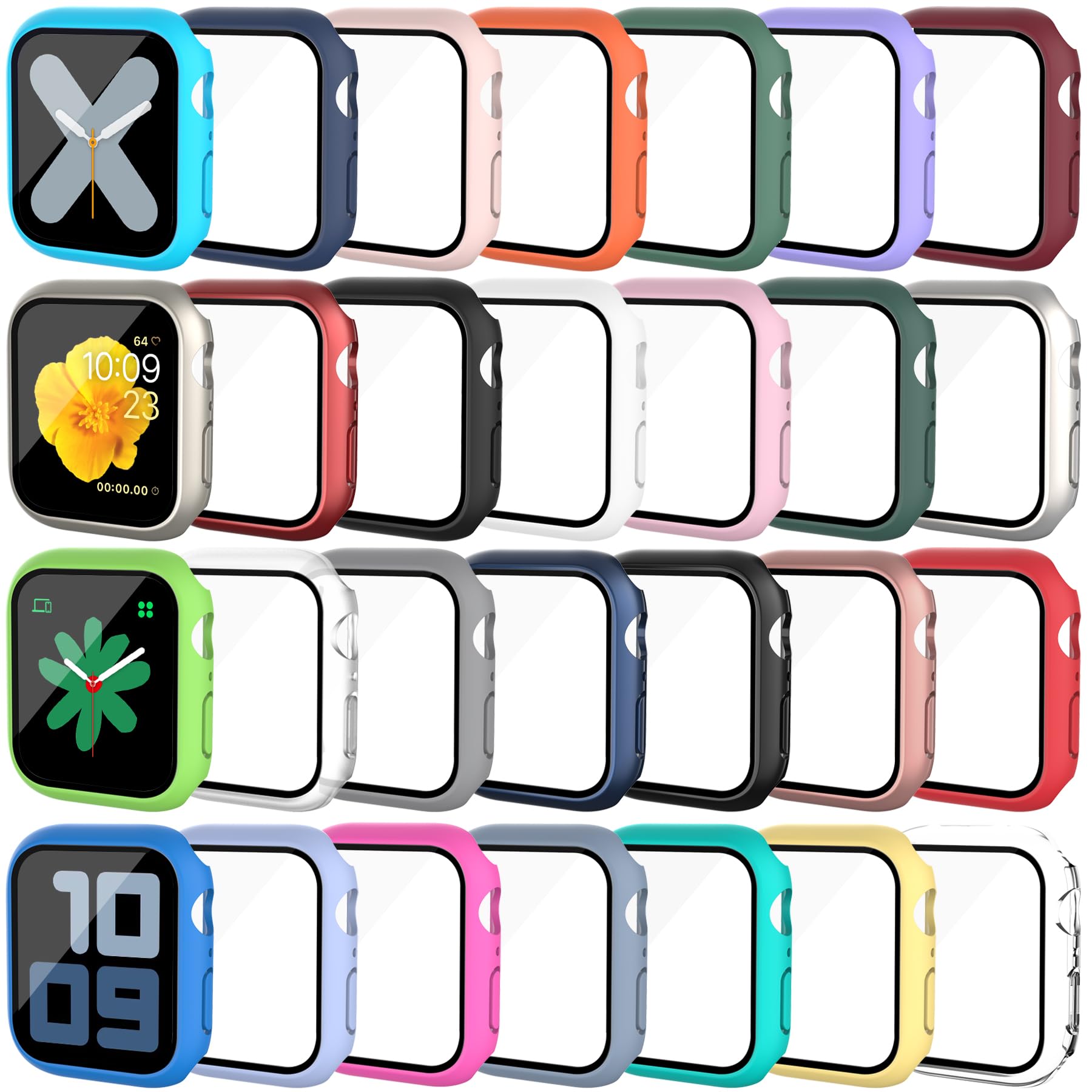Tiorecime 28 Pack Case for Apple Watch Series 9/8/7 45mm with Tempered Glass Screen Protector, Shockproof Hard PC Protective Cover, All-Around Bumper