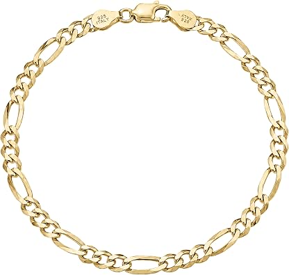 KISPER Gold Chain Bracelet for Men 5mm Plated 925 Sterling Silver