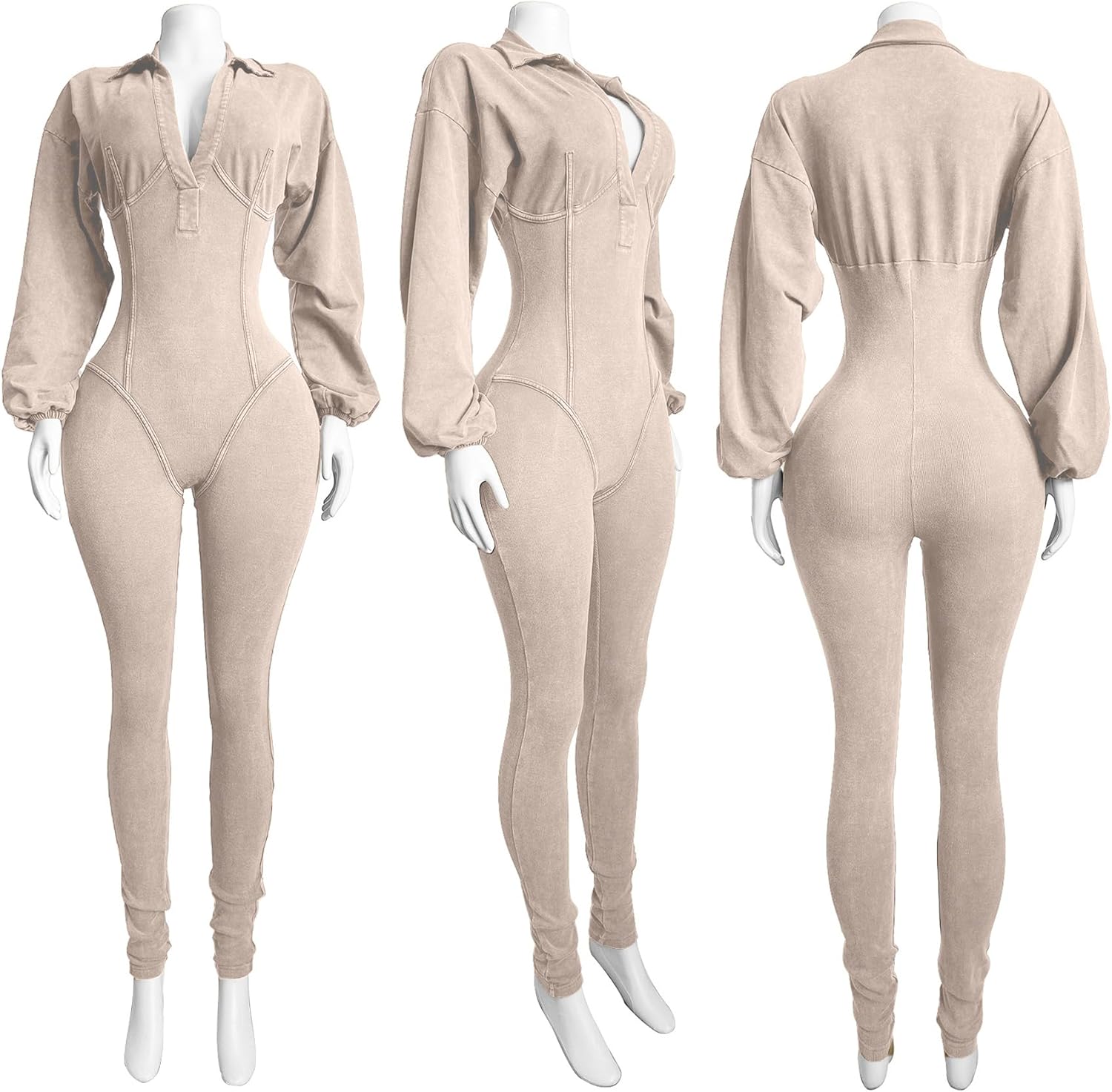 LKOUS Women's Long Sleeve V Neck Jumpsuit,Dressy Casual One Piece Romper Vacation Party Outfits with Pockets - Image 4