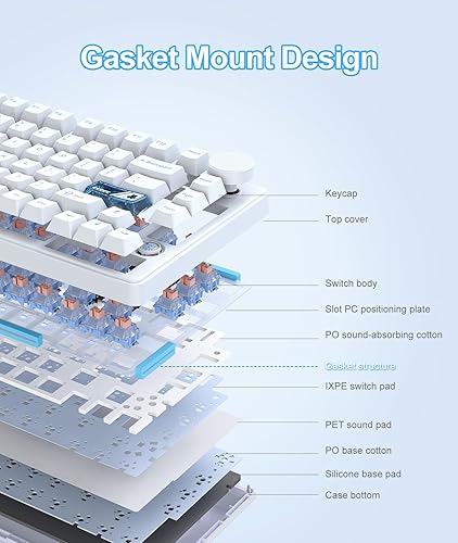 Miniatura 4 de Teclado mecánico inalámbrico para juegos  Teclado inalámbrico 75%  Inalámbrico de tres modos (Bluetooth2.4GUSB-C)  Intercambiable en caliente