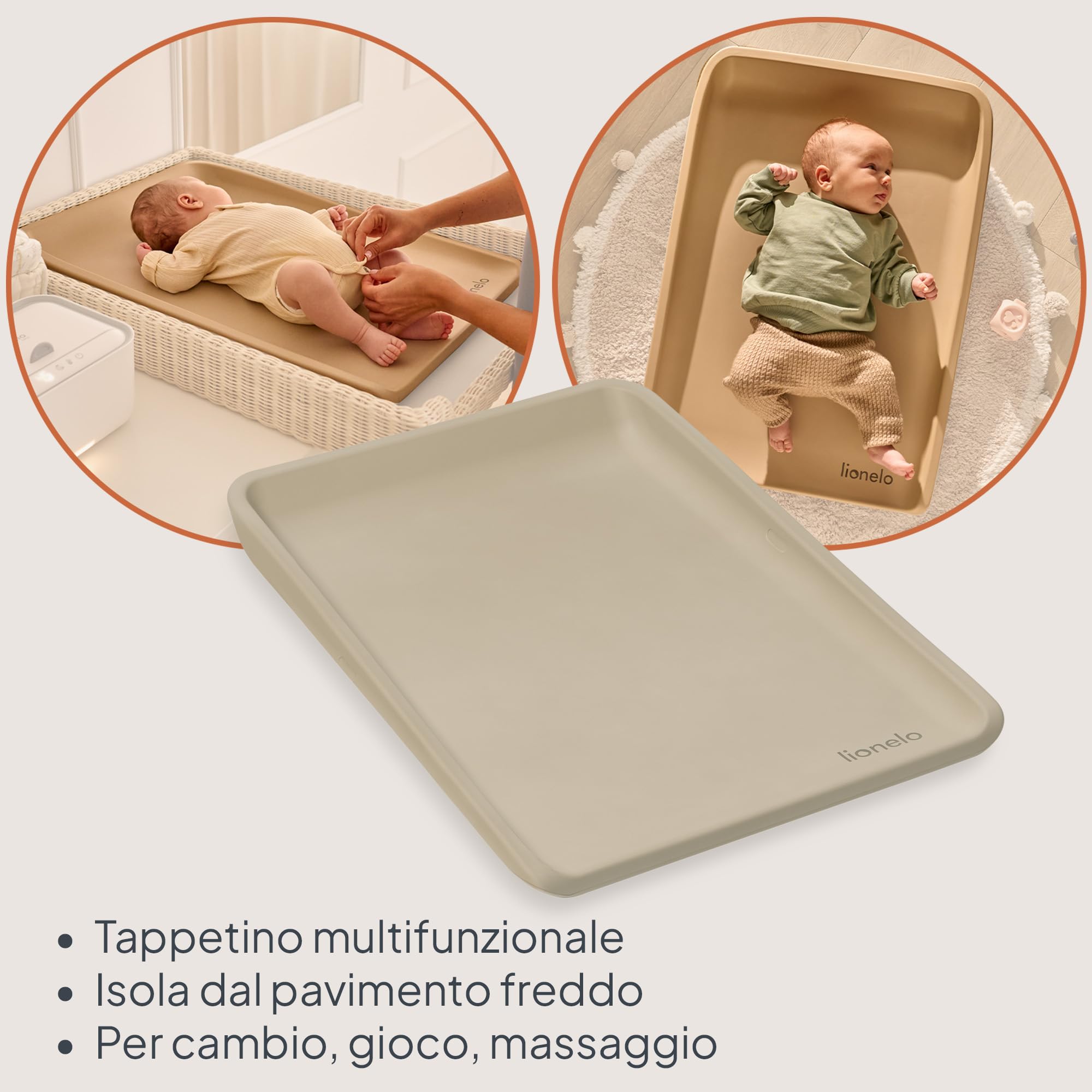 LIONELO Fasciatoio Neonato MEGS 50×70 cm Materassino Fasciatoio in Schiuma PU, Morbido Caldo al Tatto, Impermeabile, Antiscivolo, con Bordi Rialzati per Comfort e Sicurezza, Portatile (Beige)