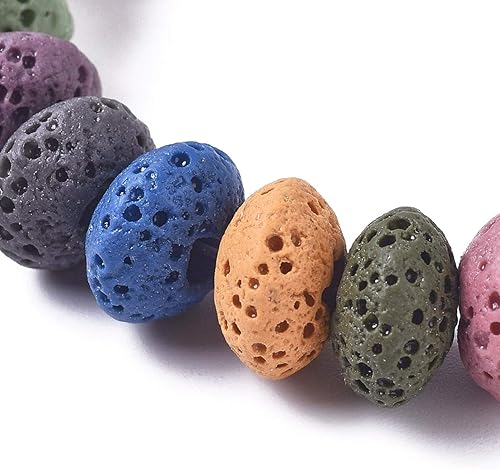 Miniatura 1 de Craftdady 36 cuentas de piedra de lava natural Rondelle de colores mezclados, piedras preciosas volcánicas, cuentas sueltas de piedras preciosas