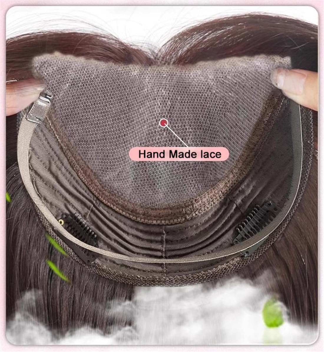 Lace Front Topper Real Human Hair Toppers for Women with Thinning Hair Hand Made Lace Topper with Elastic and Clips in Large Hair Topper Hairpieces (Black, 18 inches)