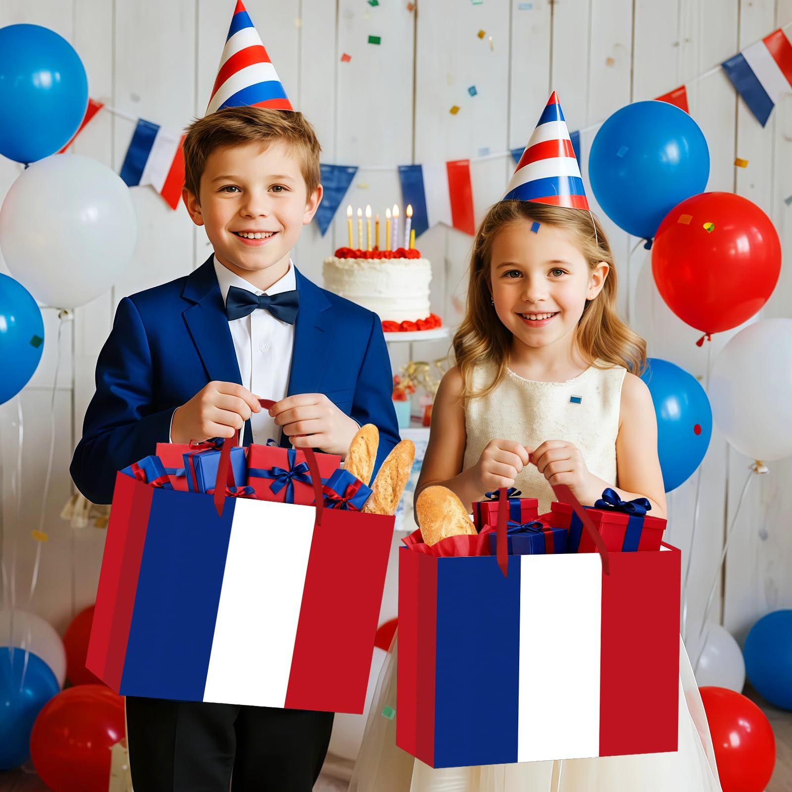 Neptniopllab France Gift Bag with Card & Wrapping Papers,French Flag Bag,French Theme Party Decorations Gift Bag for Bastille Day,National Day of France,Birthday,Souvenirs Goodie Treat Bag