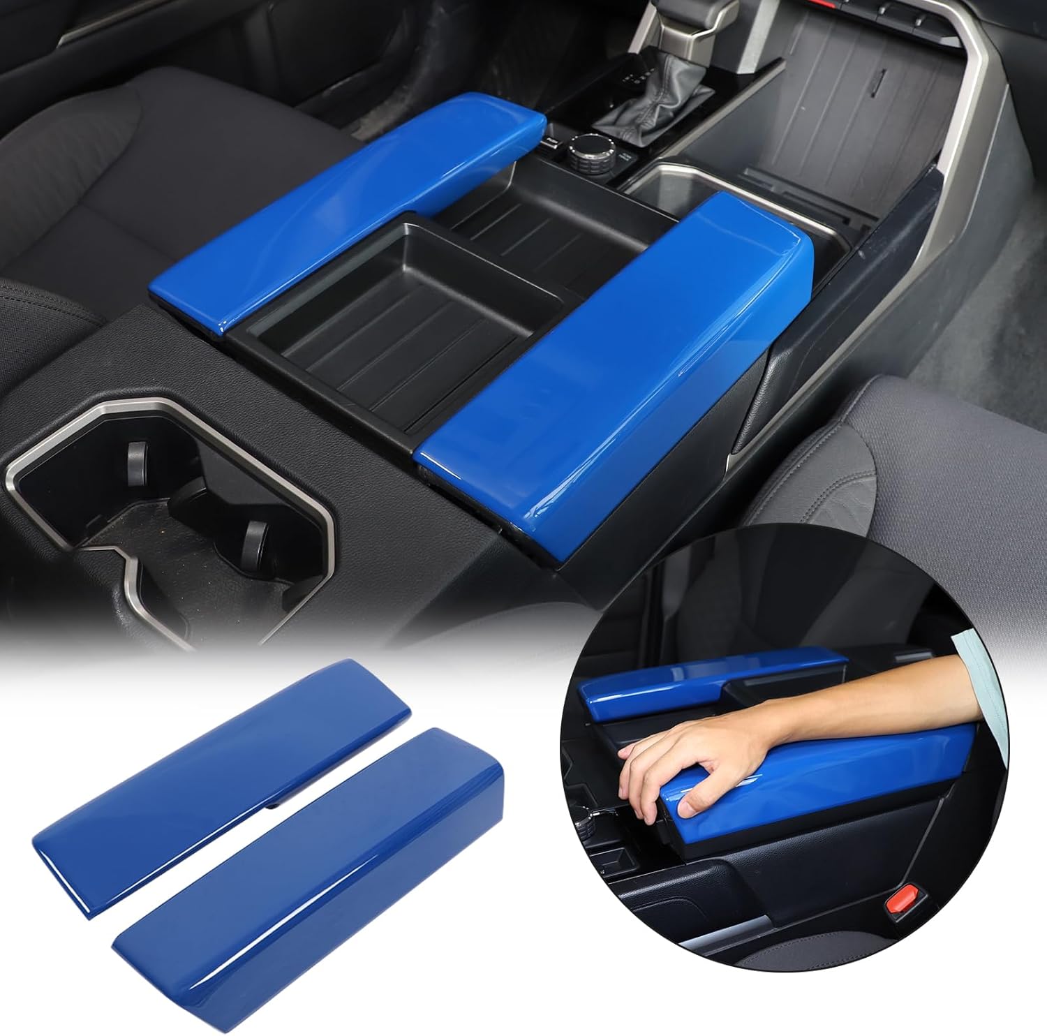 Car Central Control Armrest Protective Cover Compatible with Toyot@ Tundra/Sequoia 2022-2024 ABS Central Control Armrest Cover Waterproof Anti-Scratch Armrest Protector Pad (Blue)