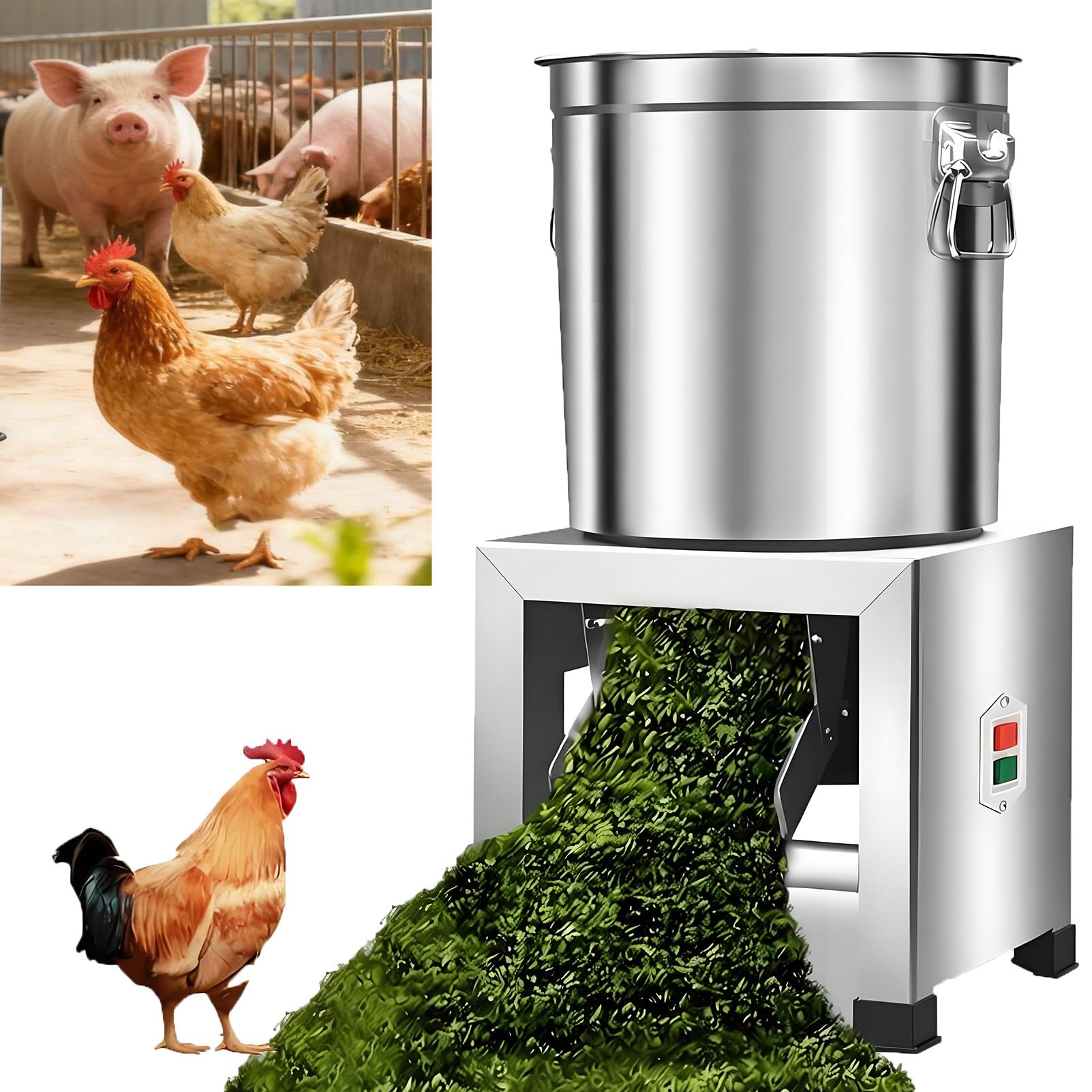Sicwedim Electric Vegetable Chopper Slicer Dicer, Stainless Steel Commercial Poultry Feed Processor With 4 Blades, 1800Rpm Fast Slicing For Efficient Feeding Of Chickens, Ducks, And Pigs (1800W)