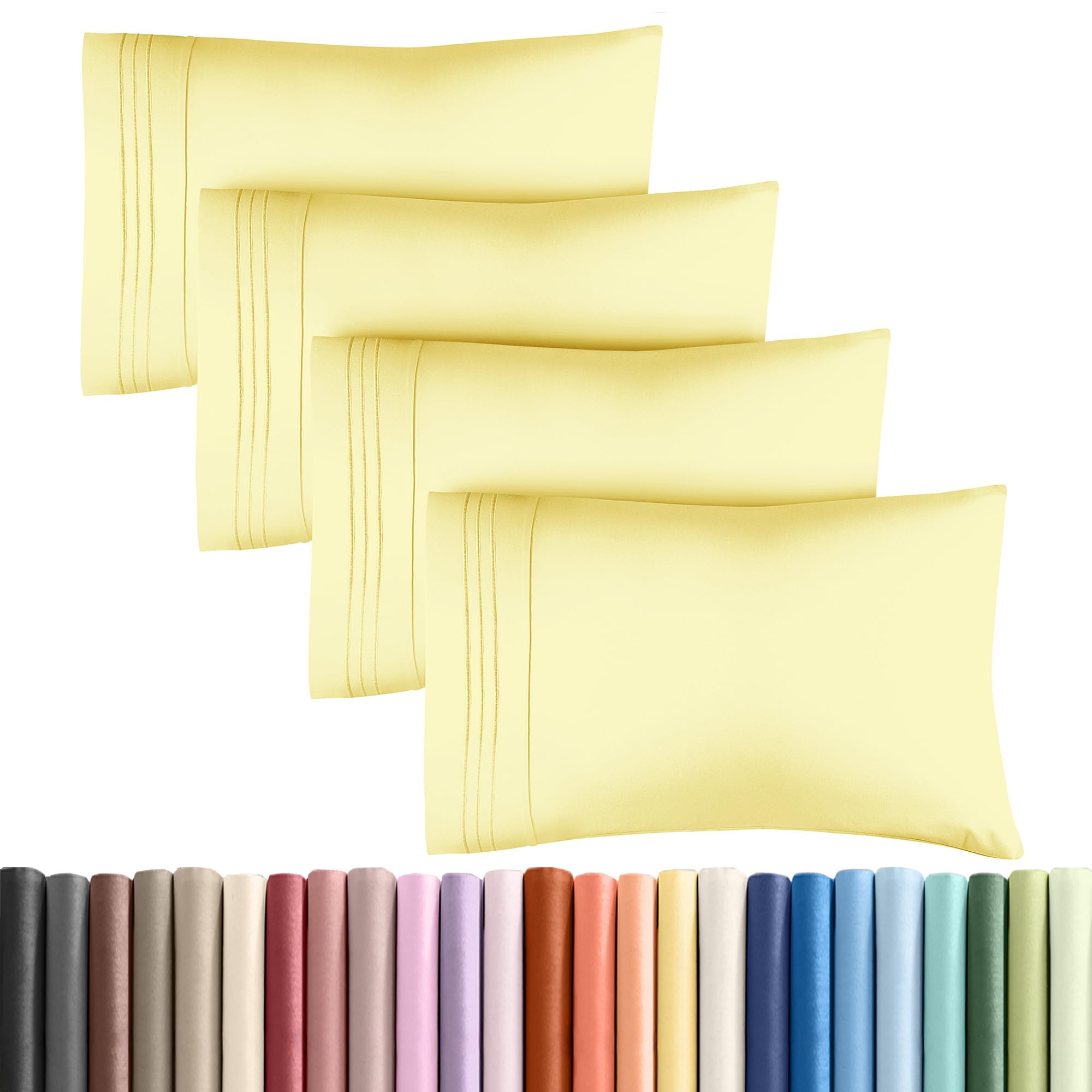 Photo 1 of Queen Pillow Cases Set of 4 - Ultra Soft Hotel Quality Pillowcase Covers - Comfy, Cozy & Wrinkle Free - Shrinkage, Stain and Fade Resistant - Machine Washable Pillow Protectors - 4 Piece Set - Yellow