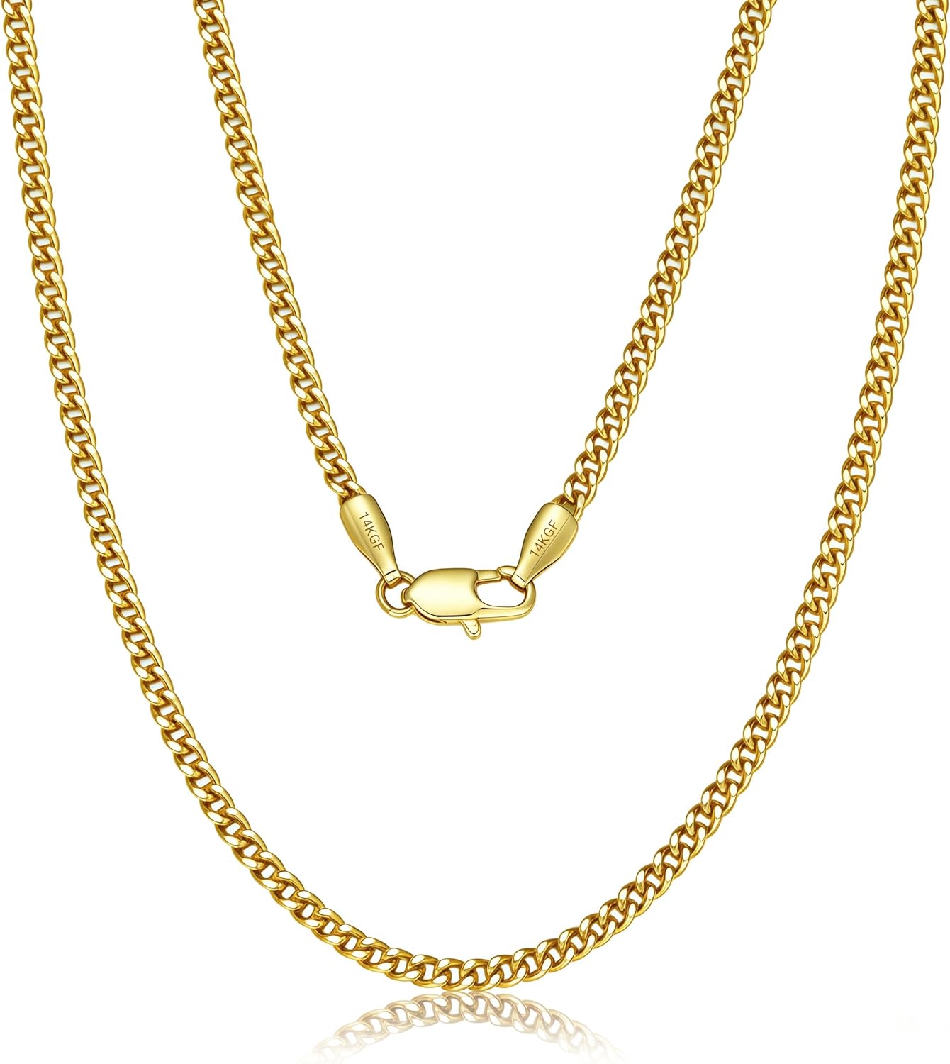 14K Gold Chain Necklaces for Women & Men, 3mm Dainty Cuban Link Chain for Men Simple Non-tarnish Waterproof Layering Unisex Gold Jewelry Gift Fade Resistant Lifetime Quality