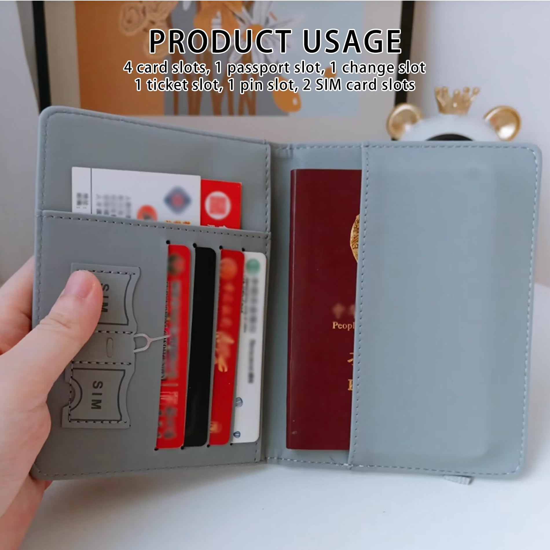 1 Szt. Etui na Paszport z Blokadą RFID,Wysokiej Jakości Materiał Skóropodobny PU z 4 Miejscami na Karty,1 Kieszenią na Monety,2 Miejscami na SIM & 1 Miejscem na Wysuwacz,1 Przegródką na Bilety(Szary)