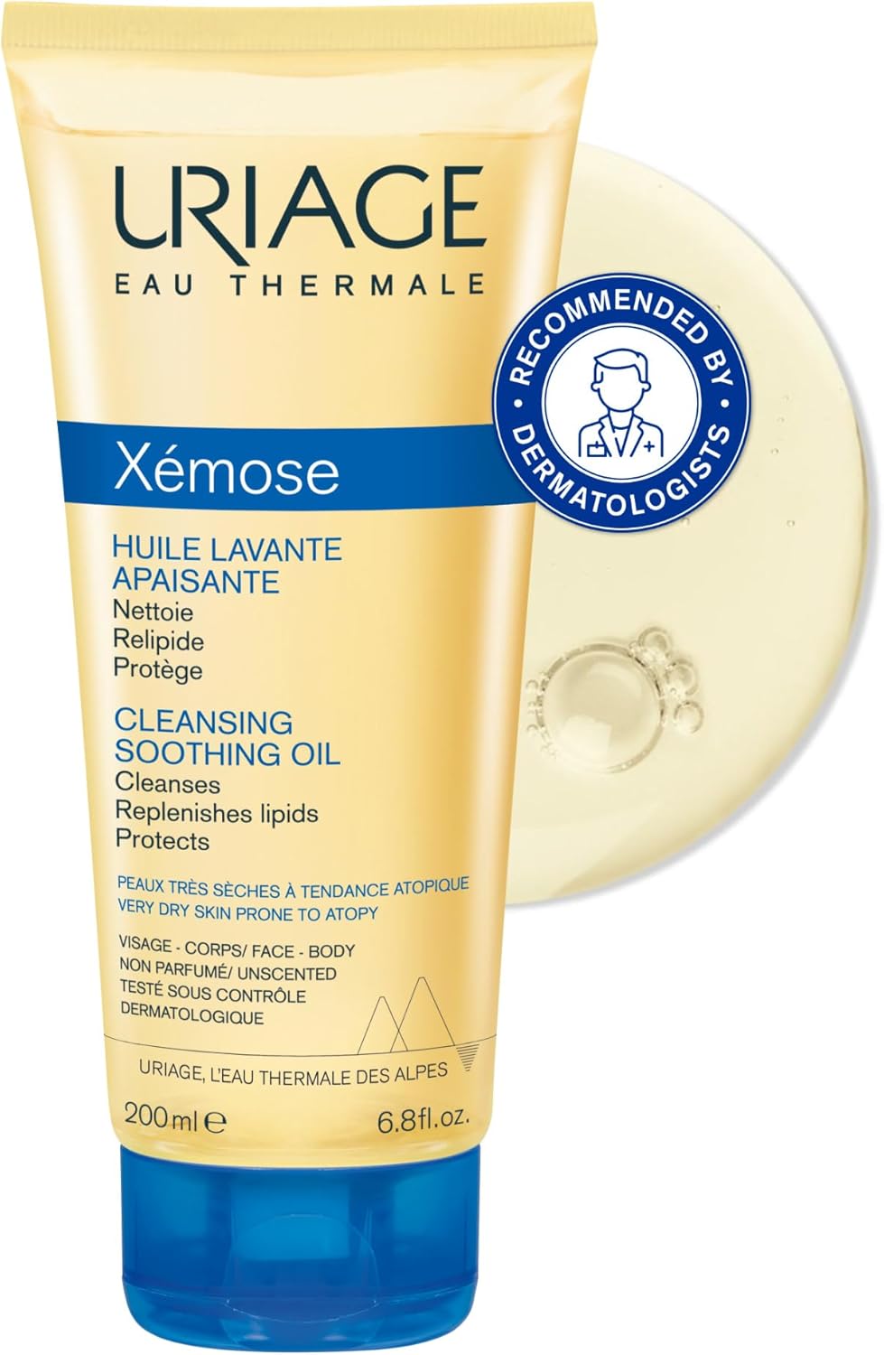 Uriage Xemose Cleansing Soothing Oil – Nourishing Cleansing for Face & Body with 19% Glycerin & Shea Butter – Dry Skin Prone to Atopy – Soothes Itching Sensations – Fragrance-free & Soap-free – 200ml