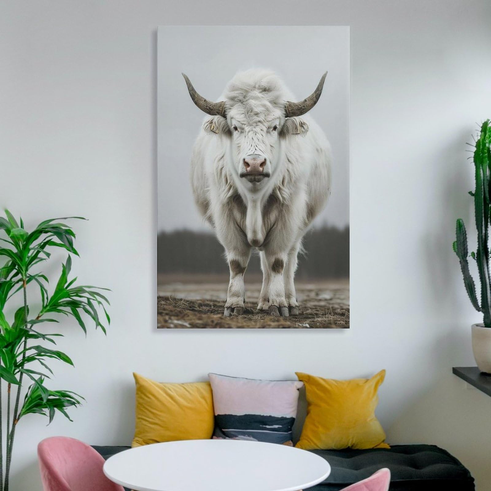 Amazon.co.jp: 絵画 ホワイトバッファローの正面図インテリア