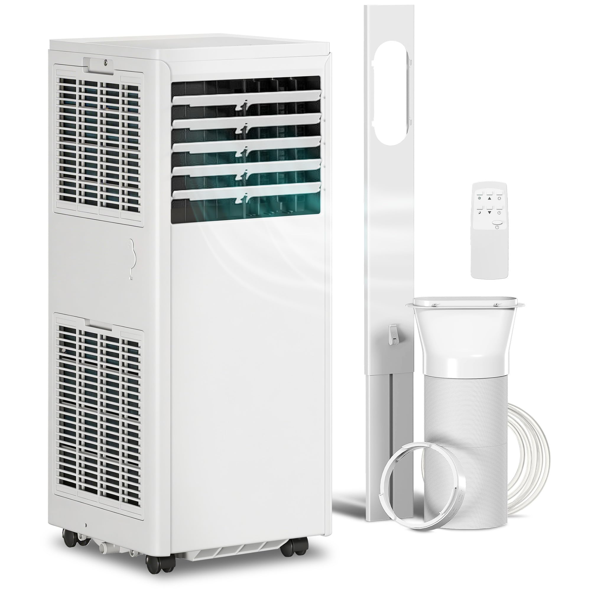HOMCOM Przenośny klimatyzator z wężem wylotowym 9000 BTU 1010 W, mobilny klimatyzator 4 w 1, chłodzenie, wentylacja, osuszanie 42 l/dzień, tryb snu, timer 24 h, pilot zdalnego sterowania, zestaw