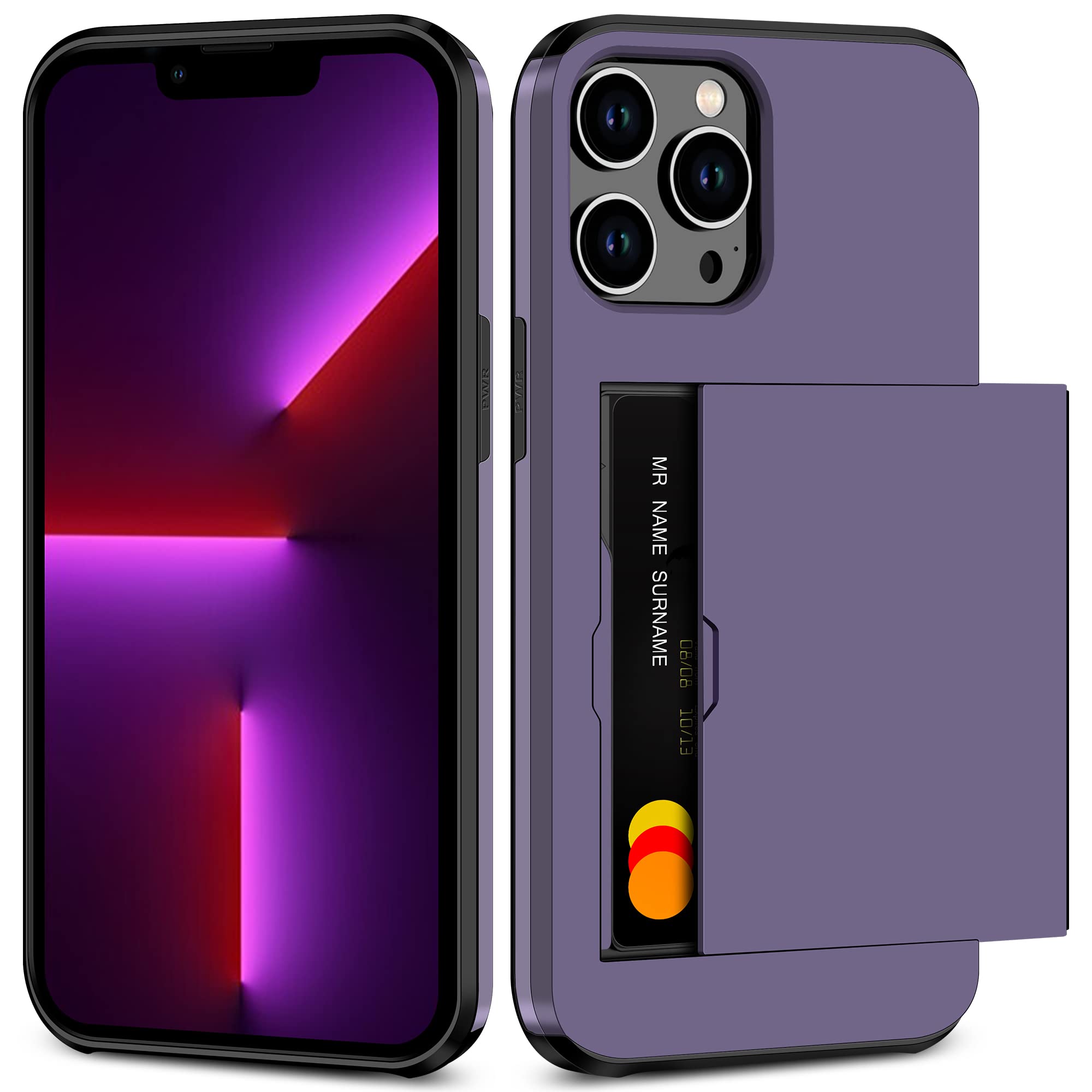 SAMONPOW for iPhone 13 Pro Case Wallet with Card Holder Hybrid Dual Layer Cases Heavy Duty Protection Shockproof Soft Rubber Bumper Protective Cover