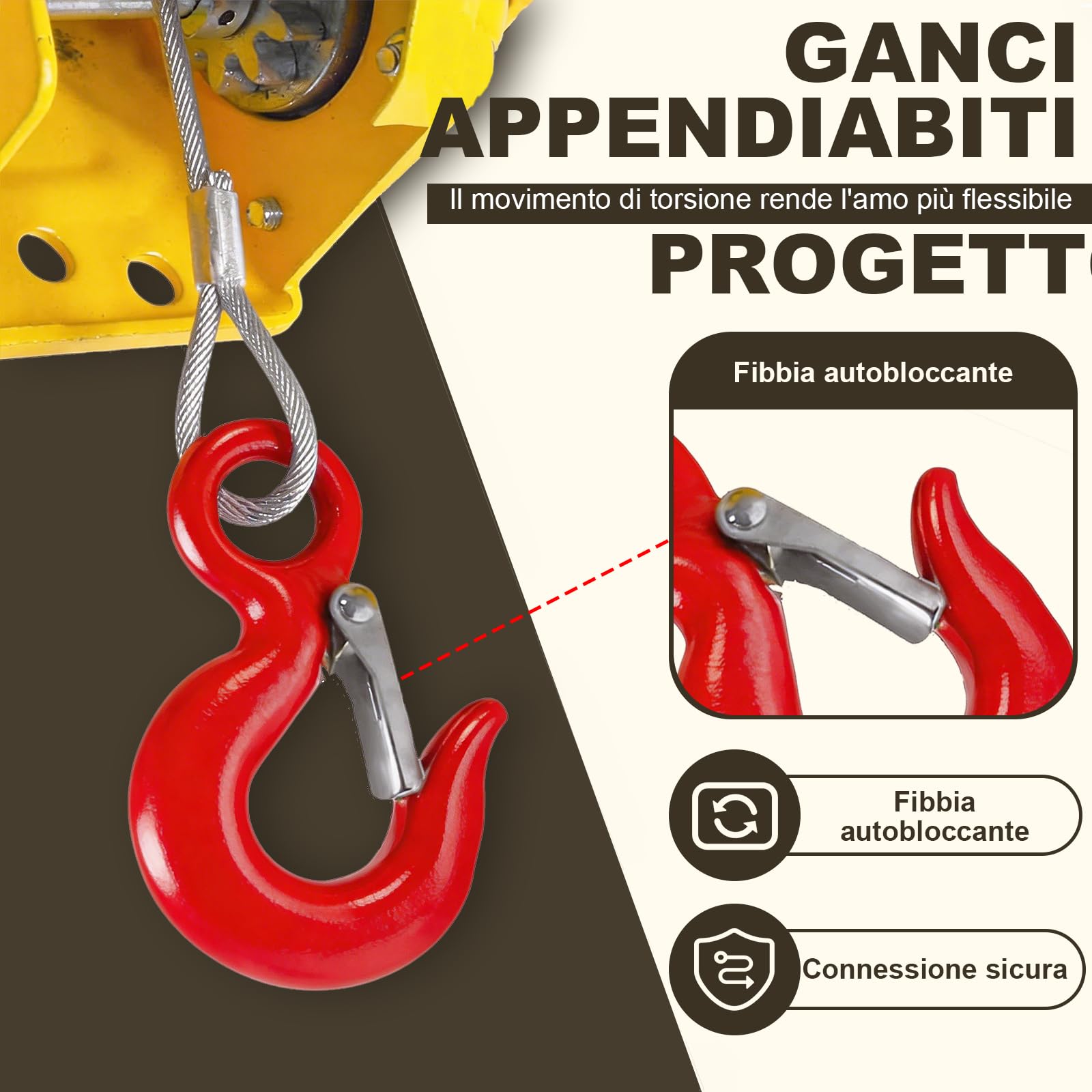 Verricello Manuale Portatile 500-1100kg, Freno Automatico Autobloccaggio, Fune Metallica con Gancio Sicurezza, per Imbarcazioni, Rimorchi, Sollevamento(10m,1200lbs)