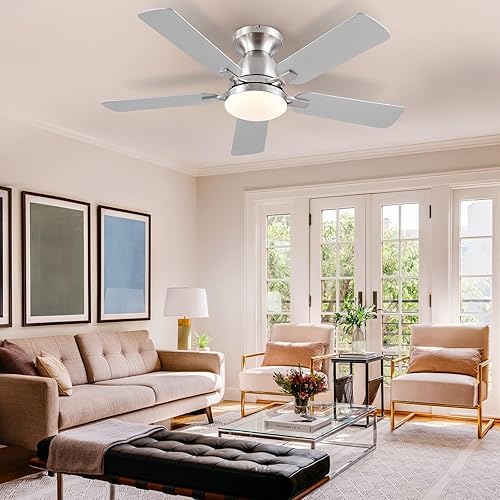 Miniatura 111 de Ventiladores de techo con luces, ventilador de techo interior de perfil bajo de 46 pulgadas con luz y control remoto/aplicación, montaje empotrado
